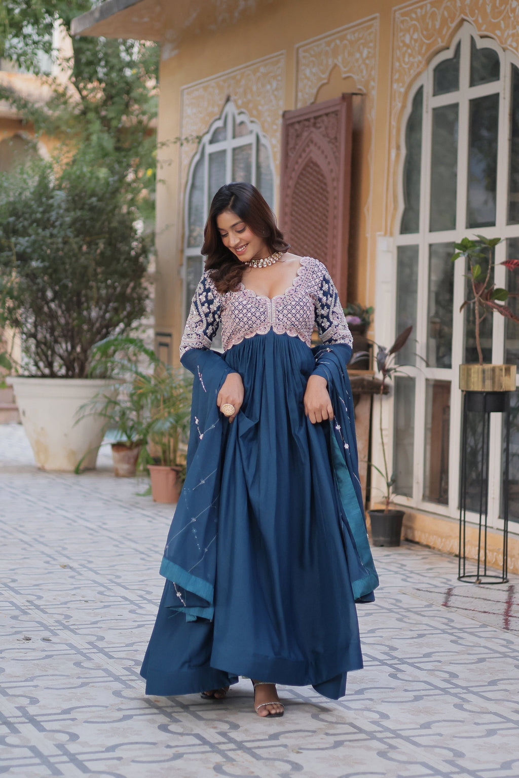 Neera rama embroidered Alia cut anarkali gown set