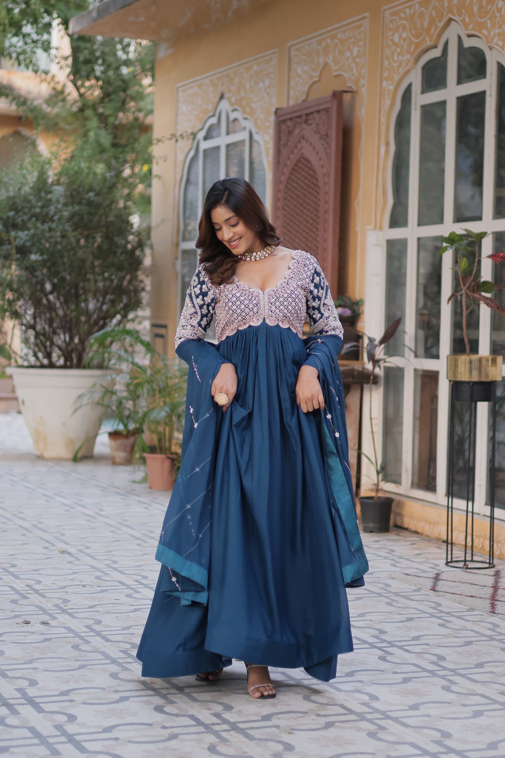 Neera rama embroidered Alia cut anarkali gown set