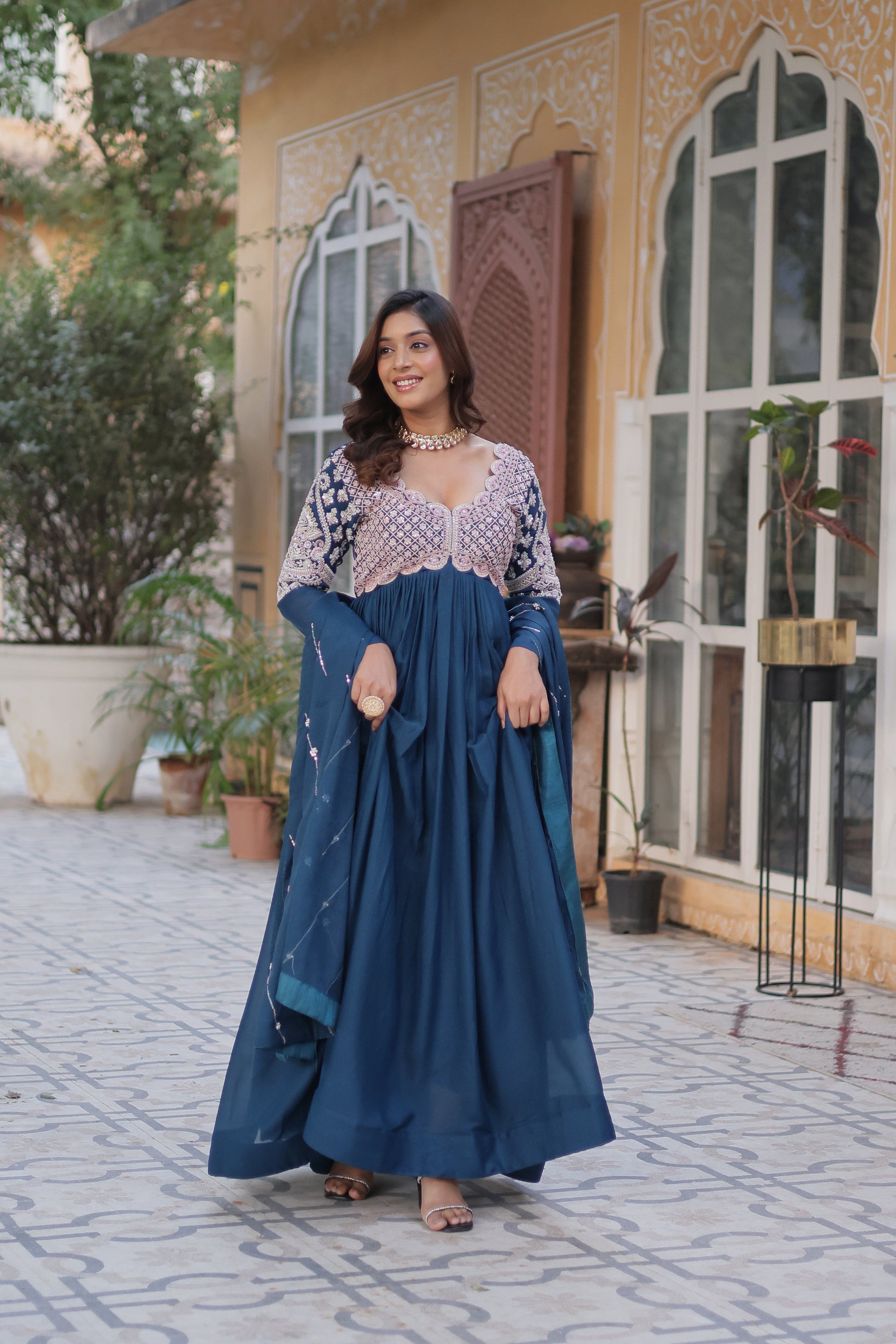 Neera rama embroidered Alia cut anarkali gown set