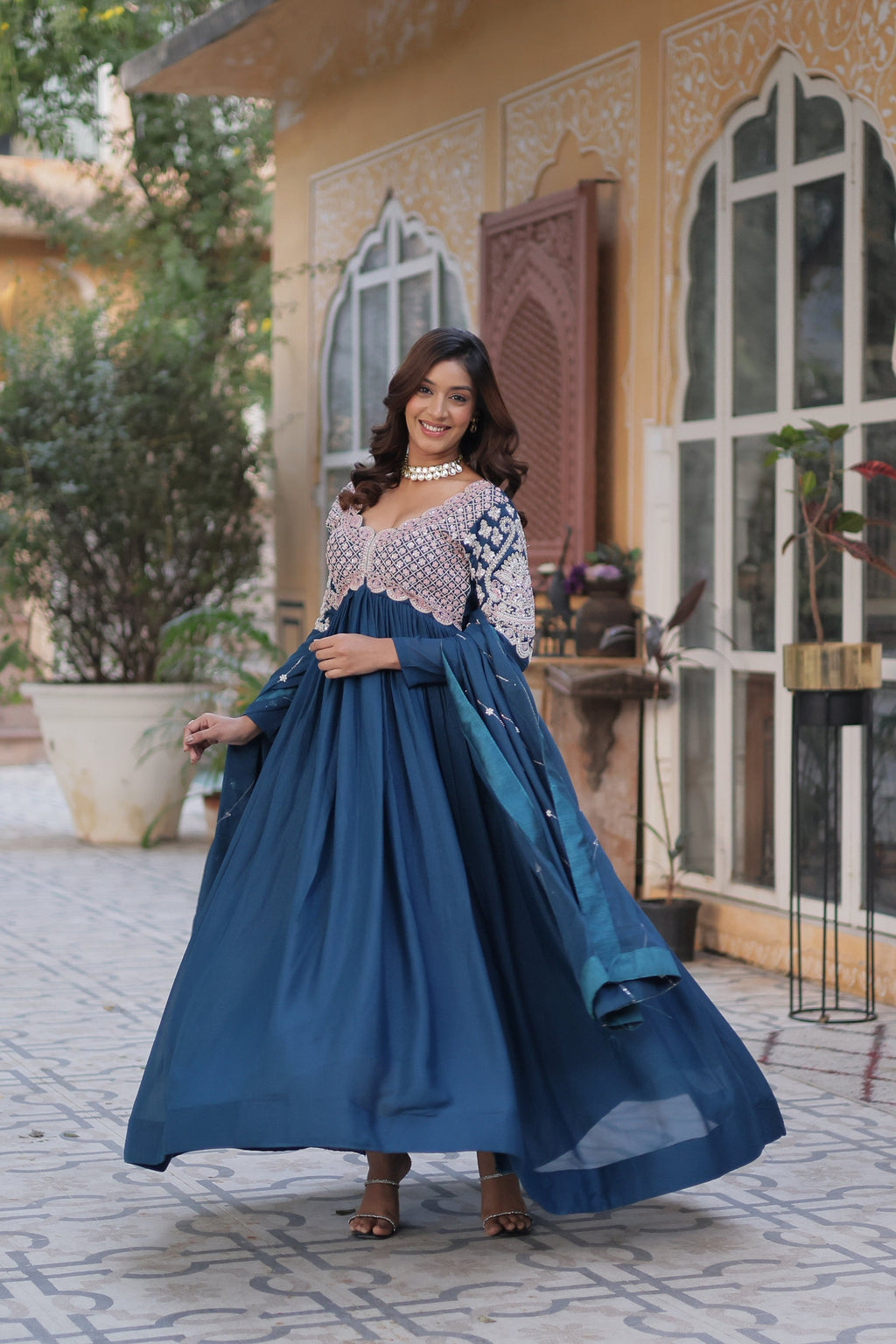 Neera rama embroidered Alia cut anarkali gown set