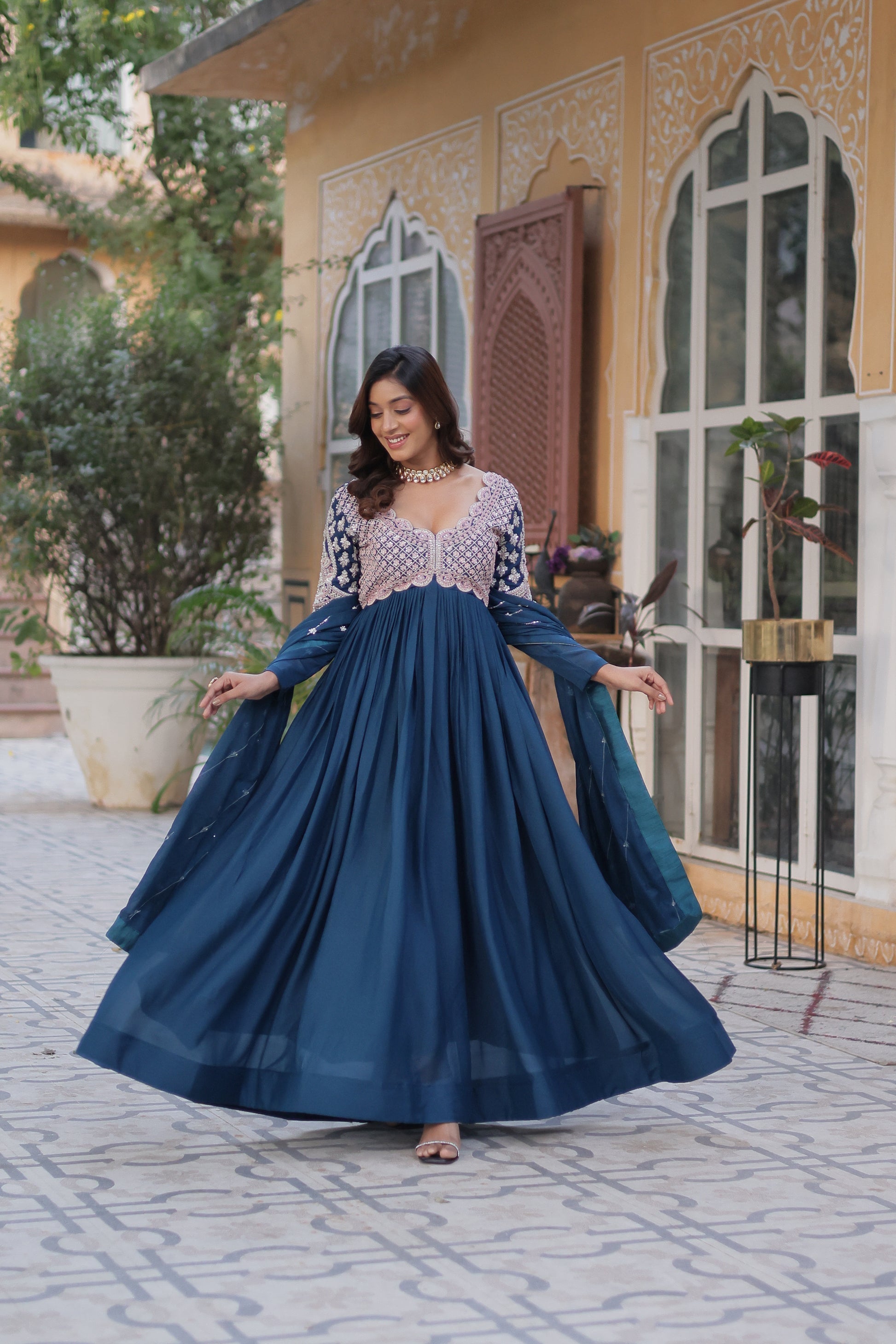 Neera rama embroidered Alia cut anarkali gown set