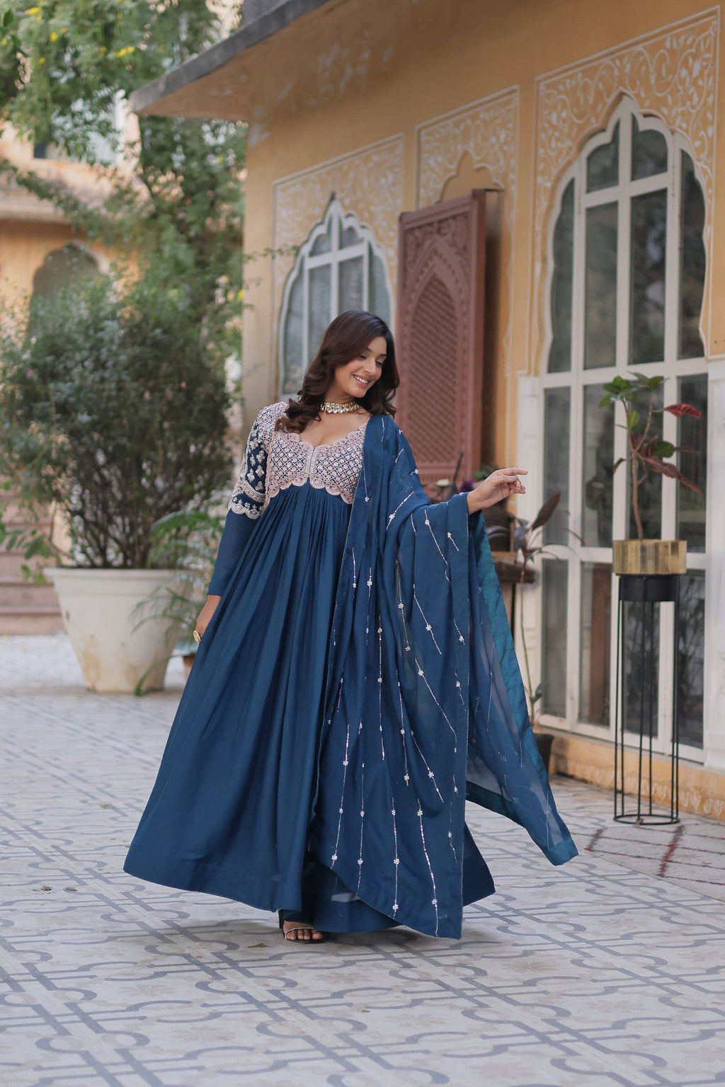 Neera rama embroidered Alia cut anarkali gown set