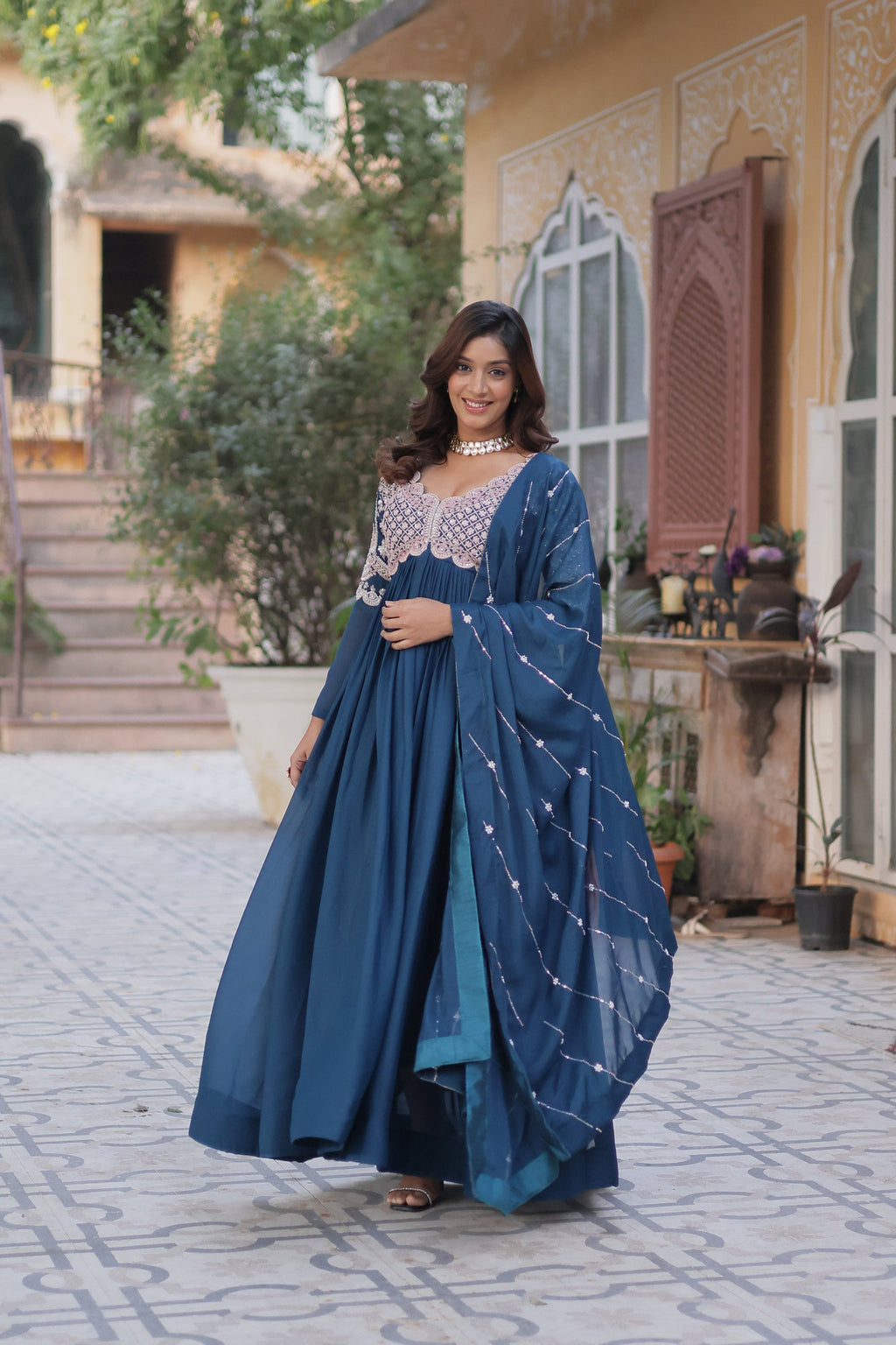 Neera rama embroidered Alia cut anarkali gown set