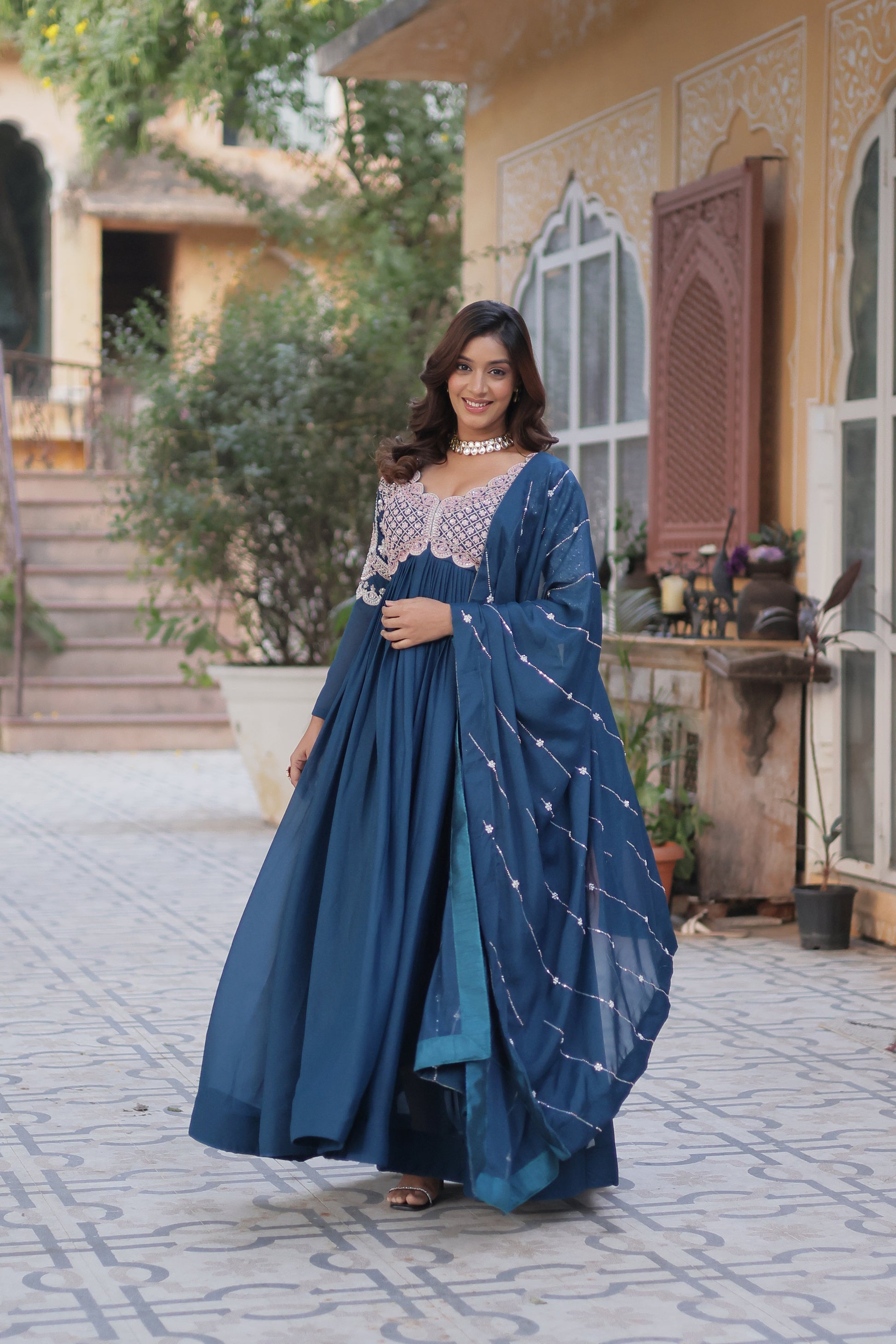 Neera rama embroidered Alia cut anarkali gown set