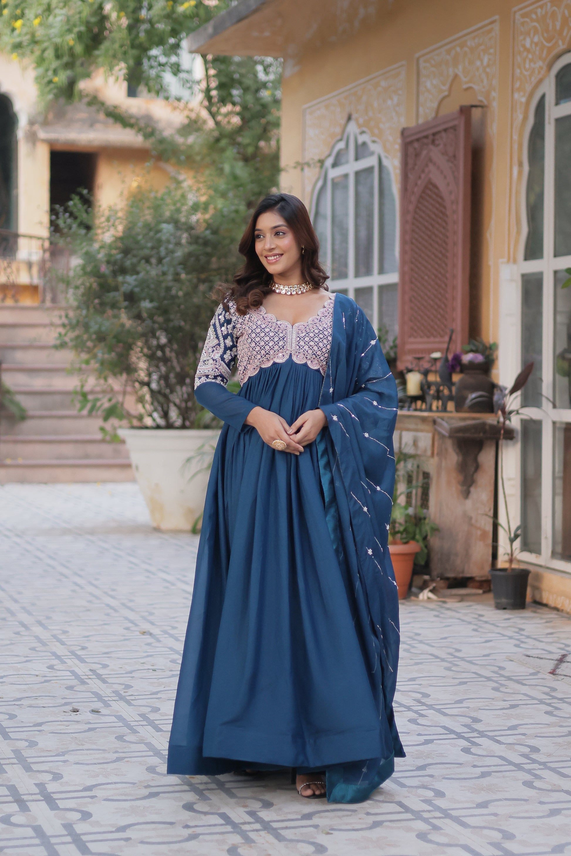 Neera rama embroidered Alia cut anarkali gown set