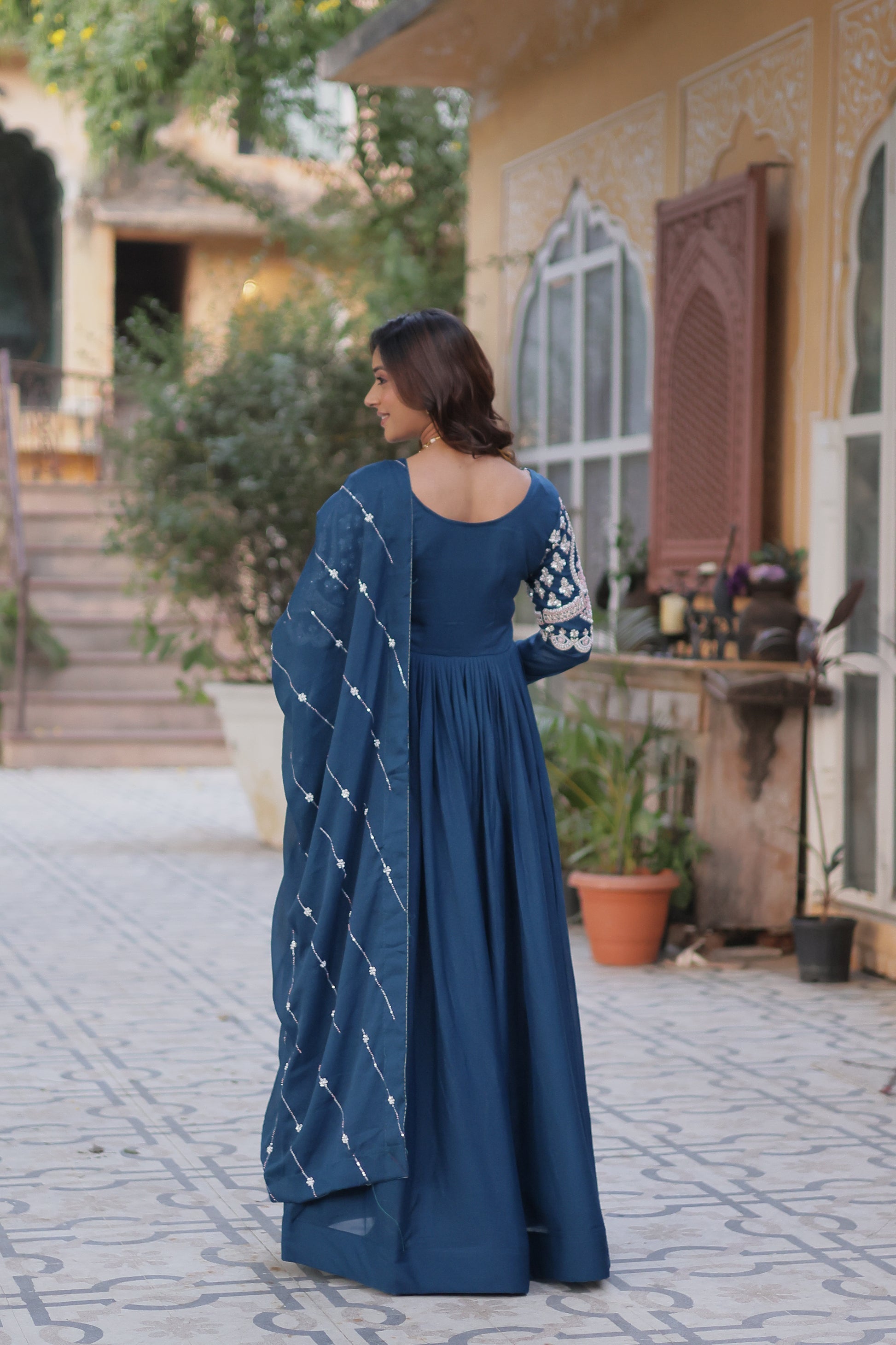 Neera rama embroidered Alia cut anarkali gown set