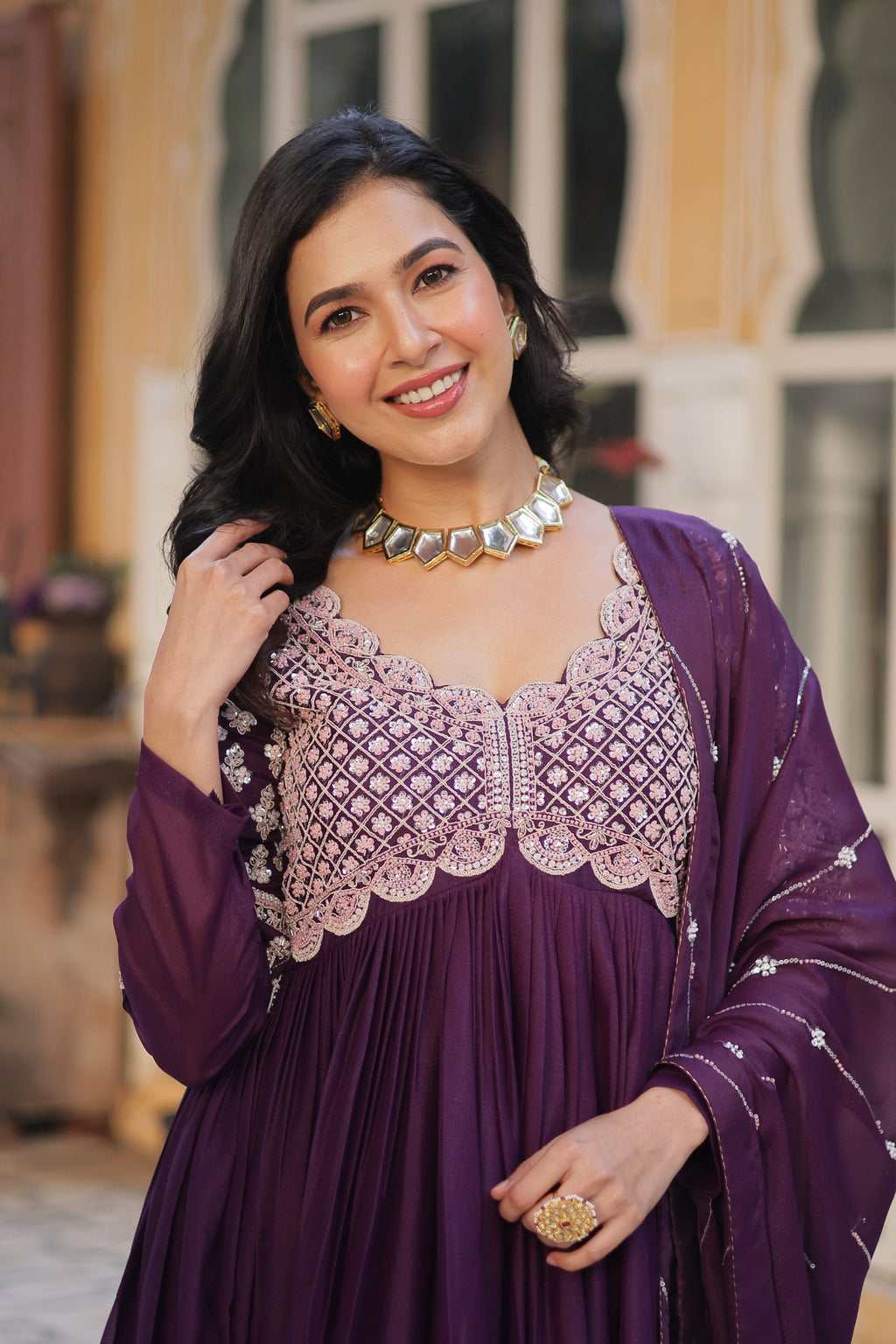 Neera wine embroidered Alia cut anarkali gown set