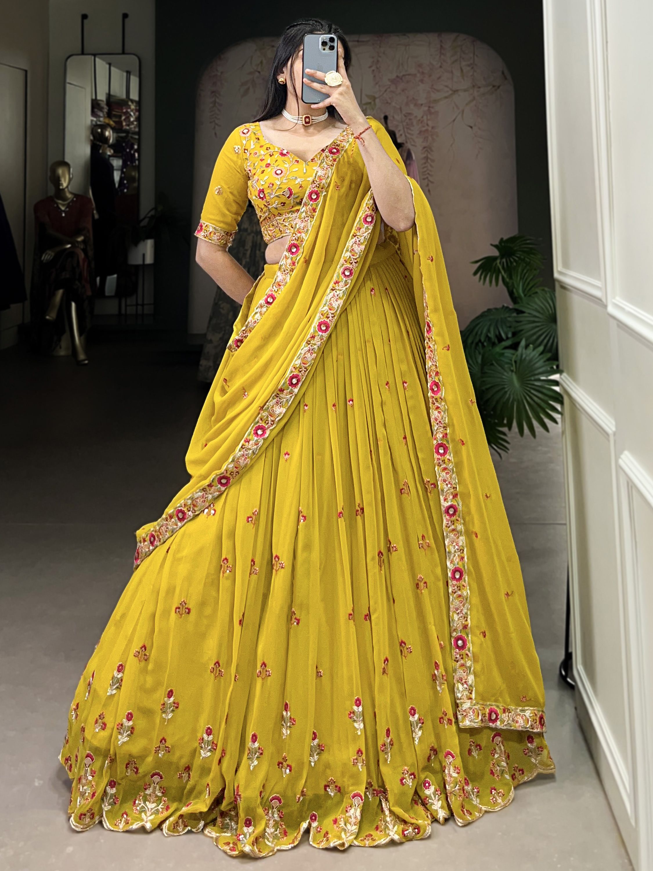 Neeva Yellow Embroidered Lehenga Choli