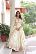Nimi off-white gold crush lehenga choli with embroidery zari sequins work