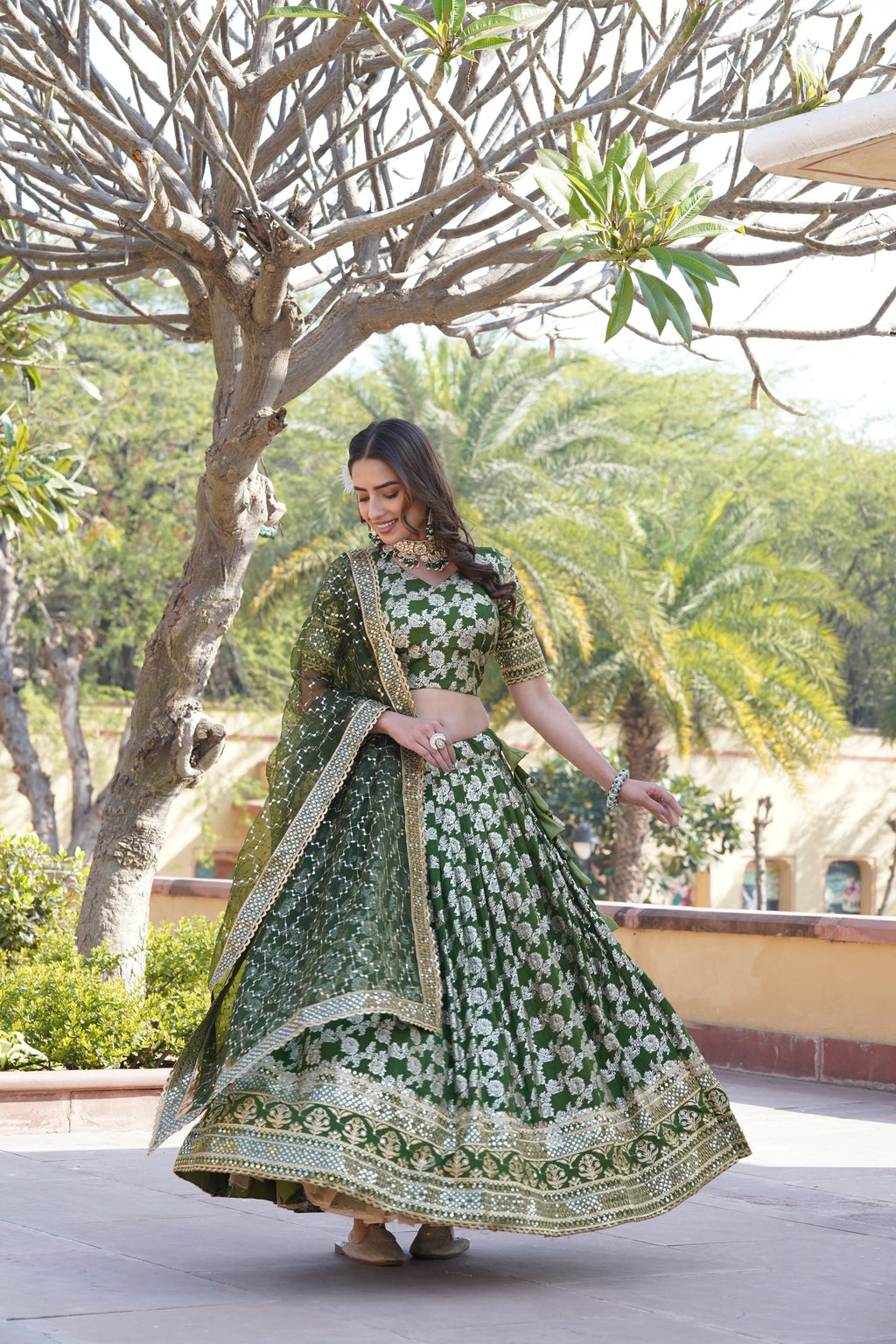 Nirmala green viscose designer lehenga set