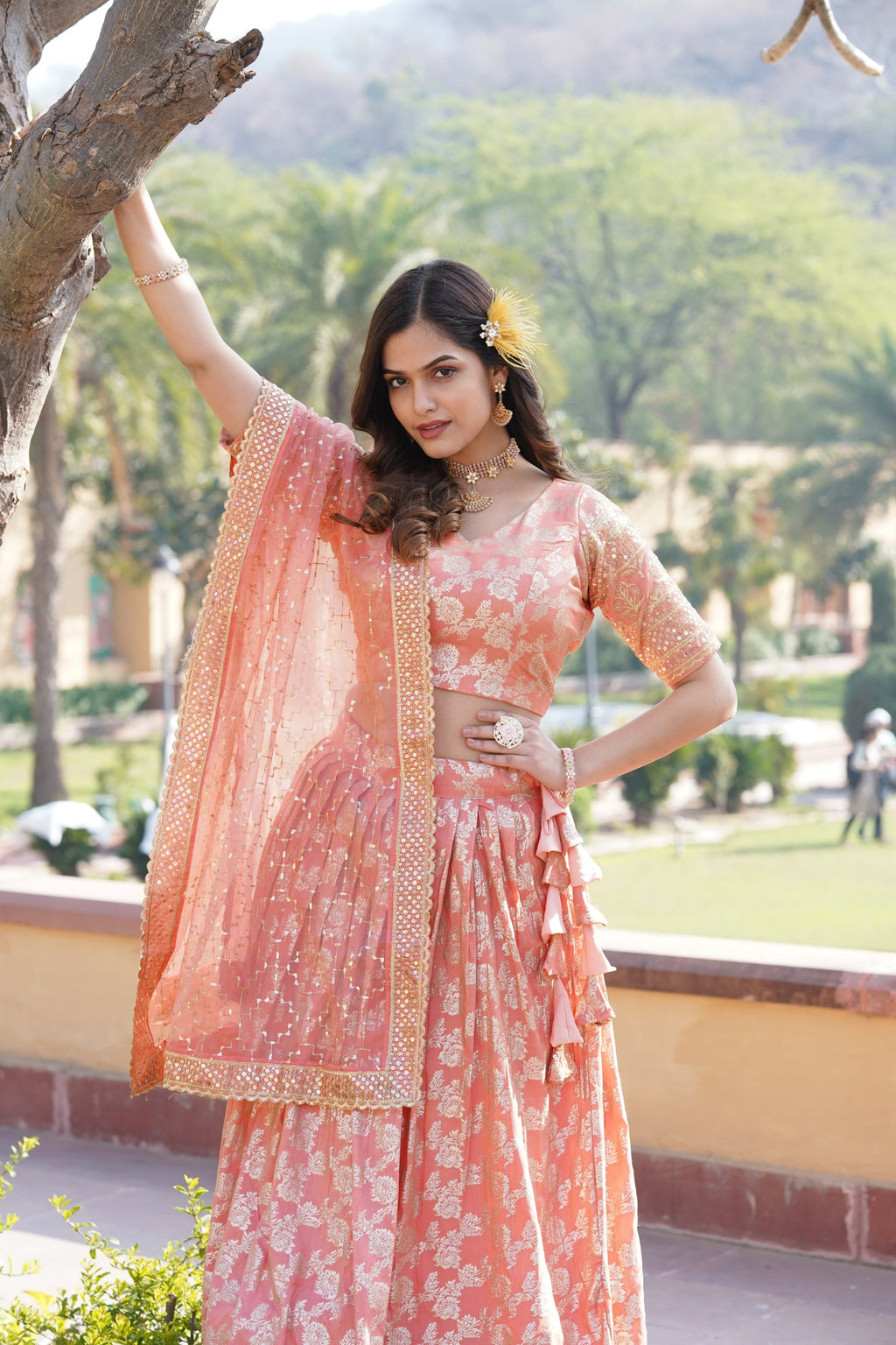 Nirmala peach viscose designer lehenga set