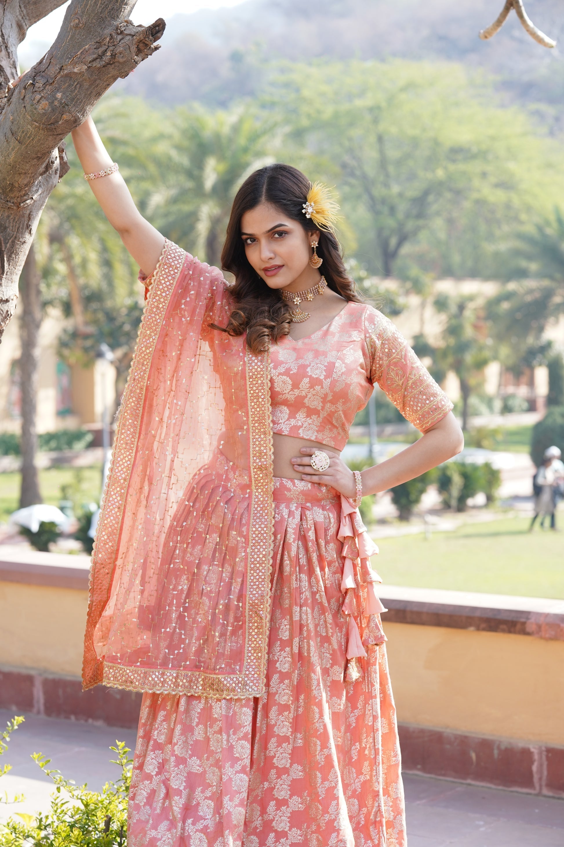 Nirmala peach viscose designer lehenga set