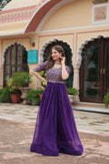 Purple embroidered Nirvi designer flared Anarkali gown