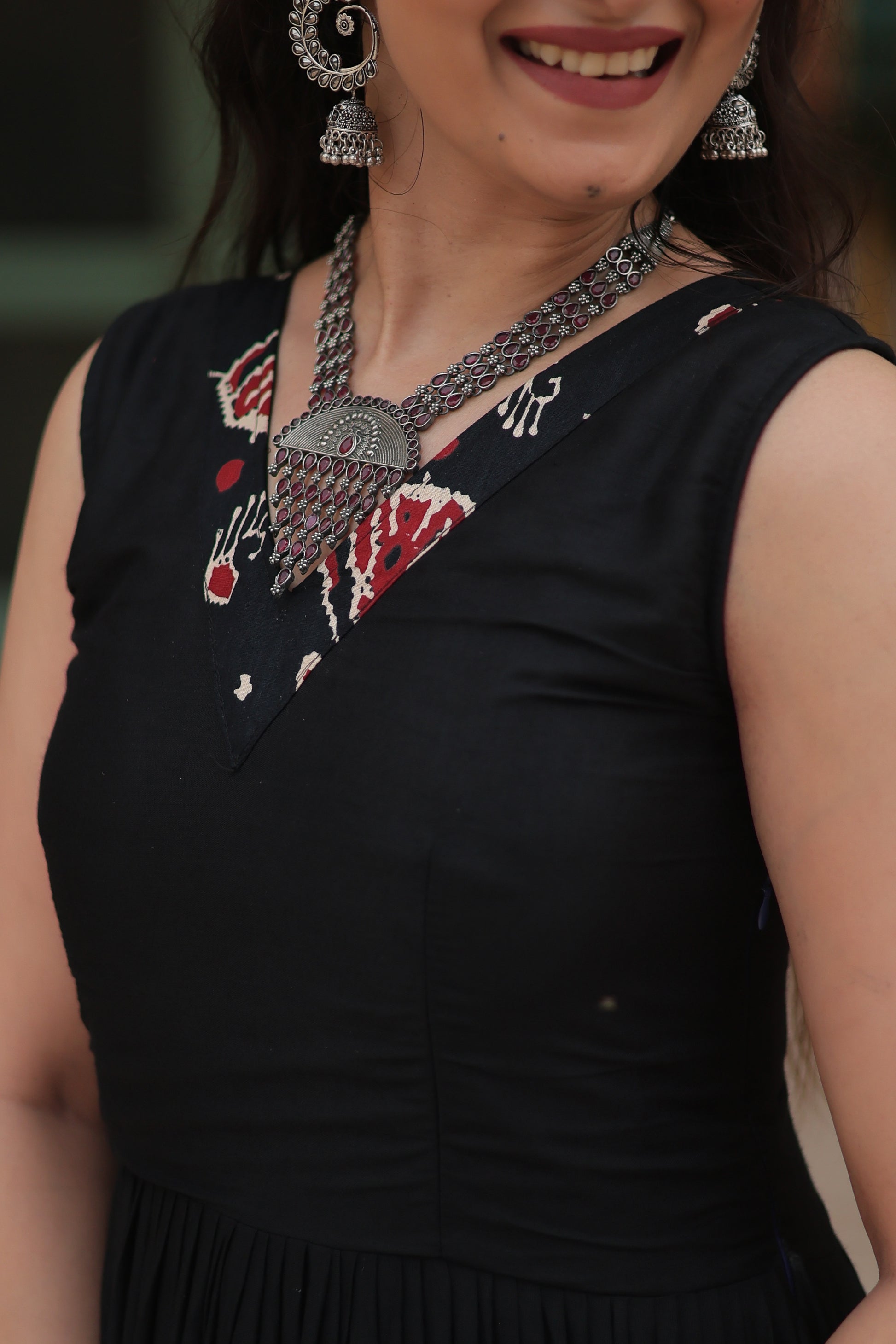 Black printed rayon Nishka designer Anarkali gown