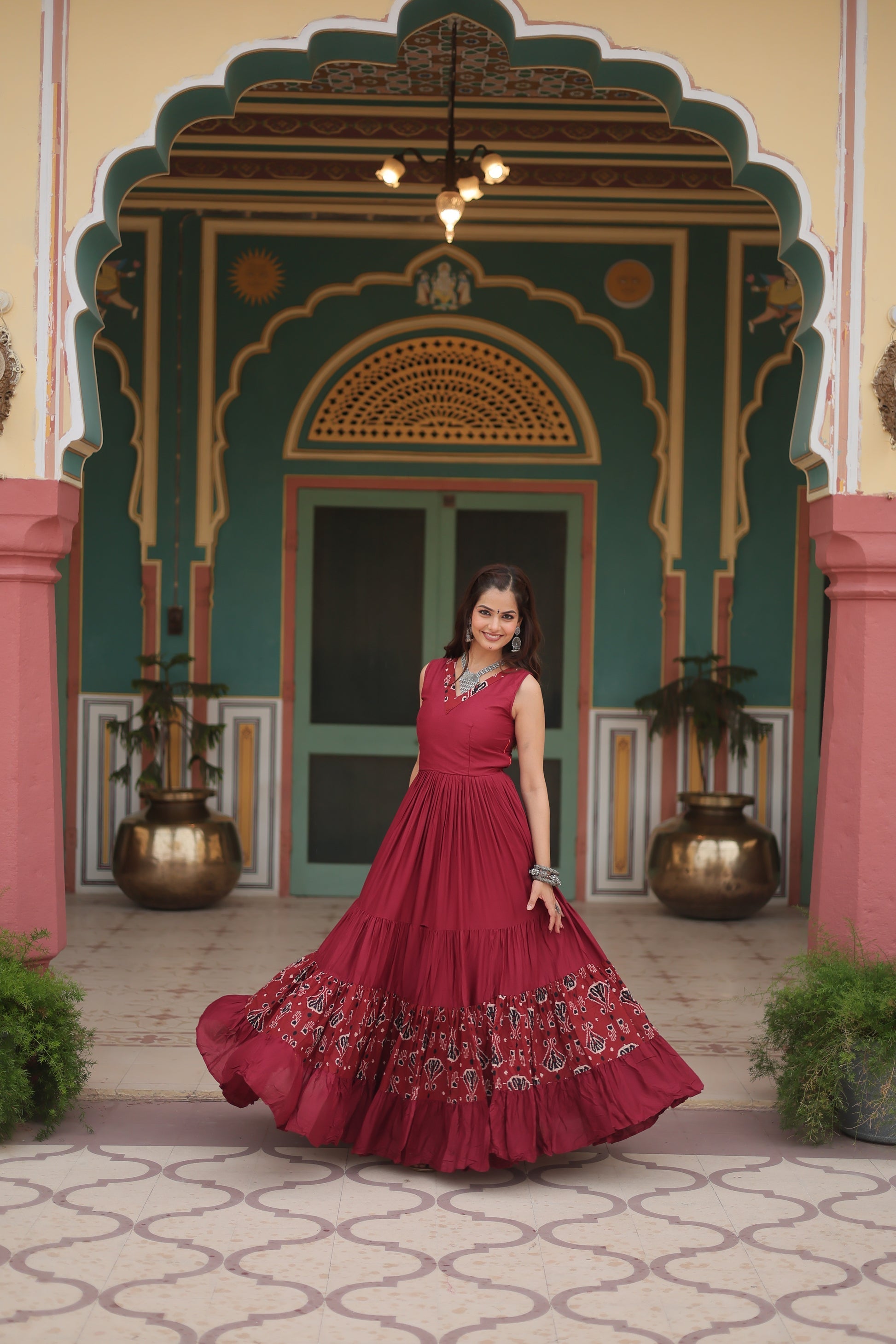 Nishka maroon festive wear printed Anarkali gown