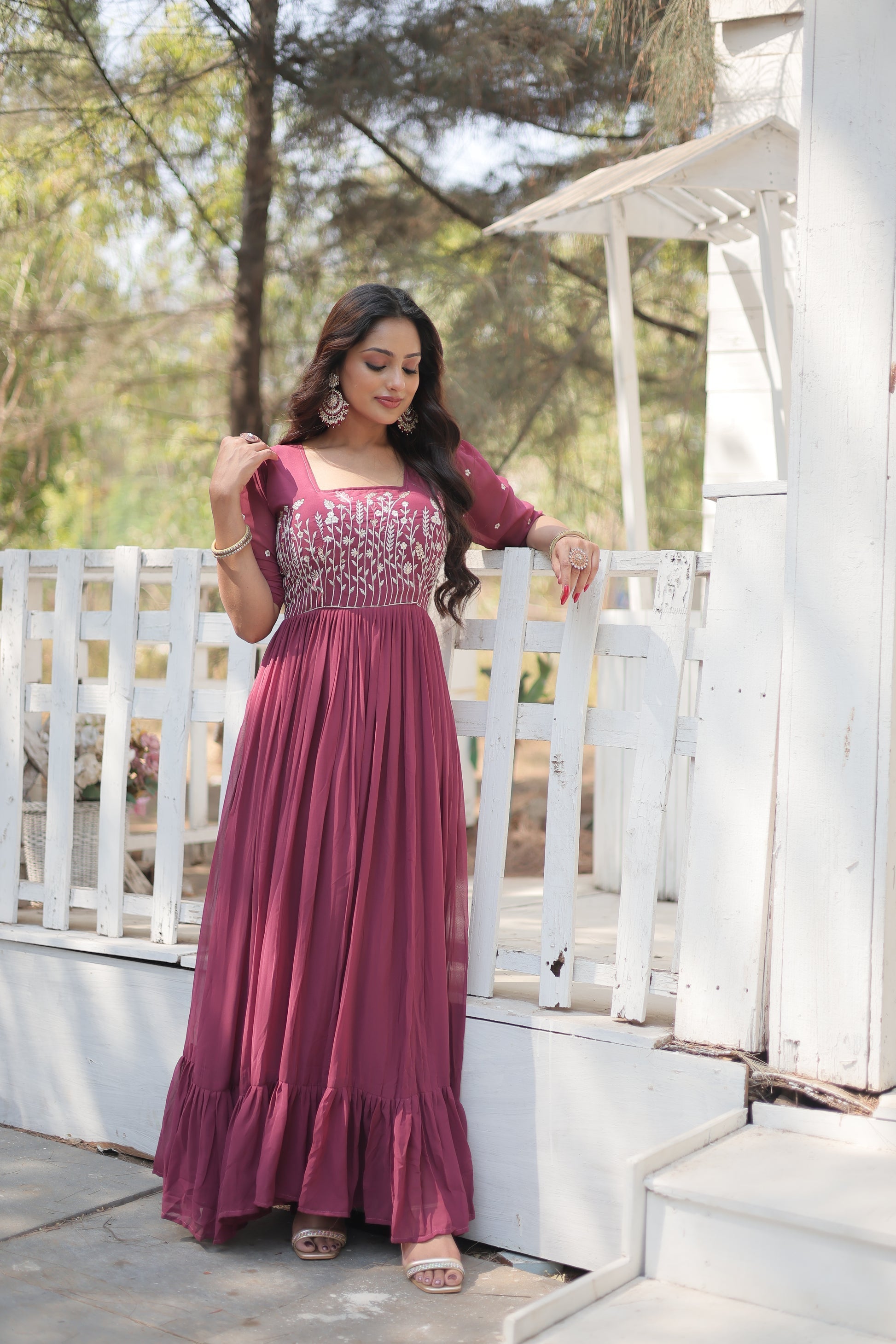 Nitara onion pink georgette embroidered Anarkali gown