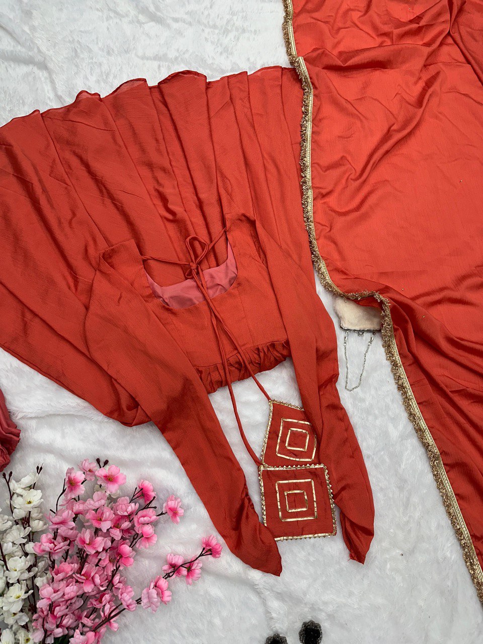 Orange chinon silk Nivanshi designer Anarkali suit