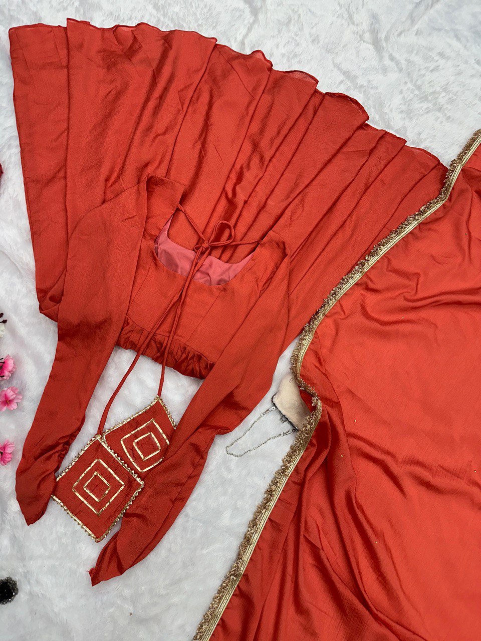 Orange chinon silk Nivanshi designer Anarkali suit