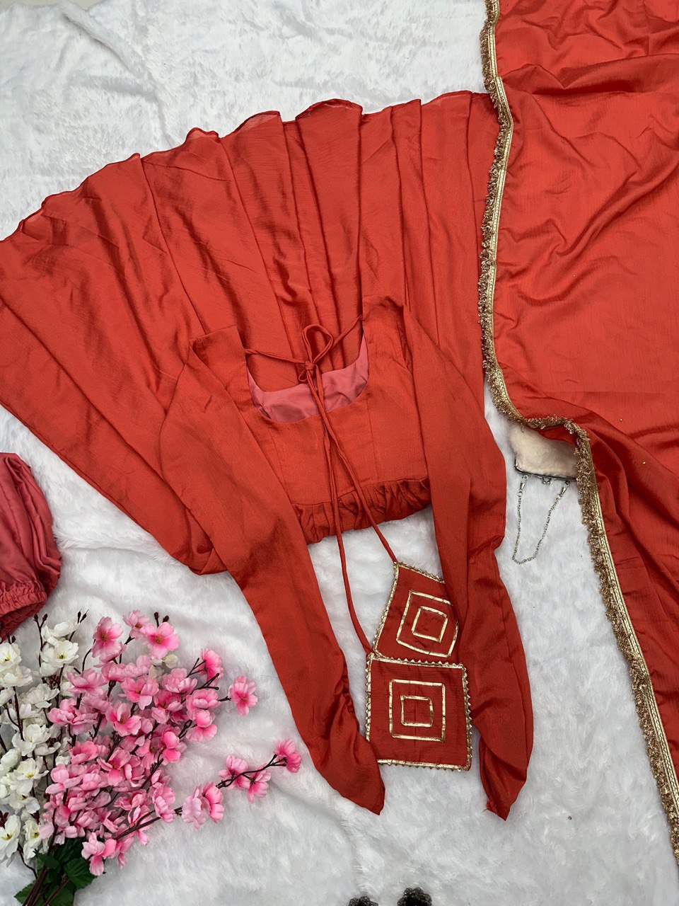 Orange chinon silk Nivanshi designer Anarkali suit