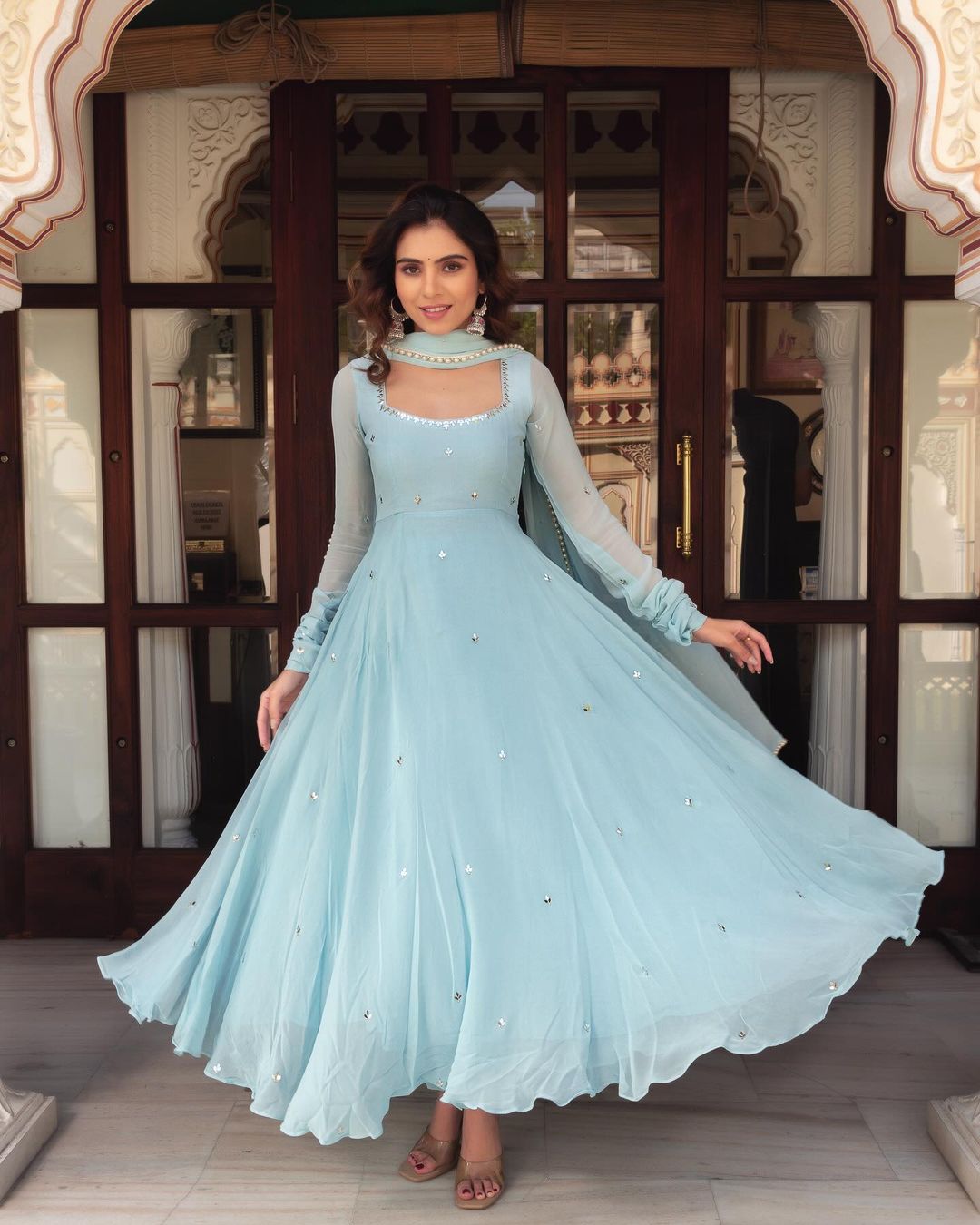 Niya sky blue georgette embroidered Anarkali suit set