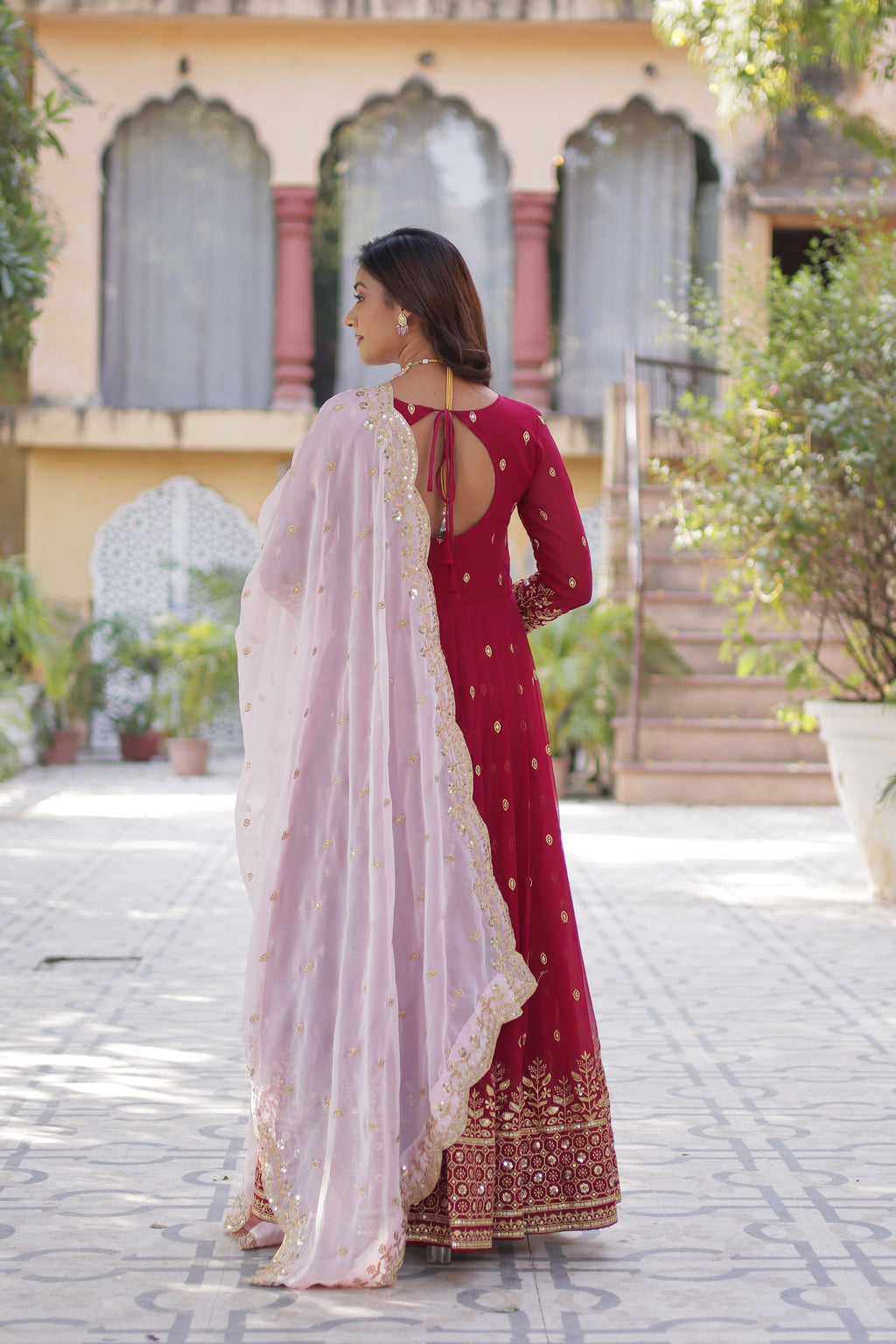 Pink georgette embroidered Nyasa designer Anarkali gown