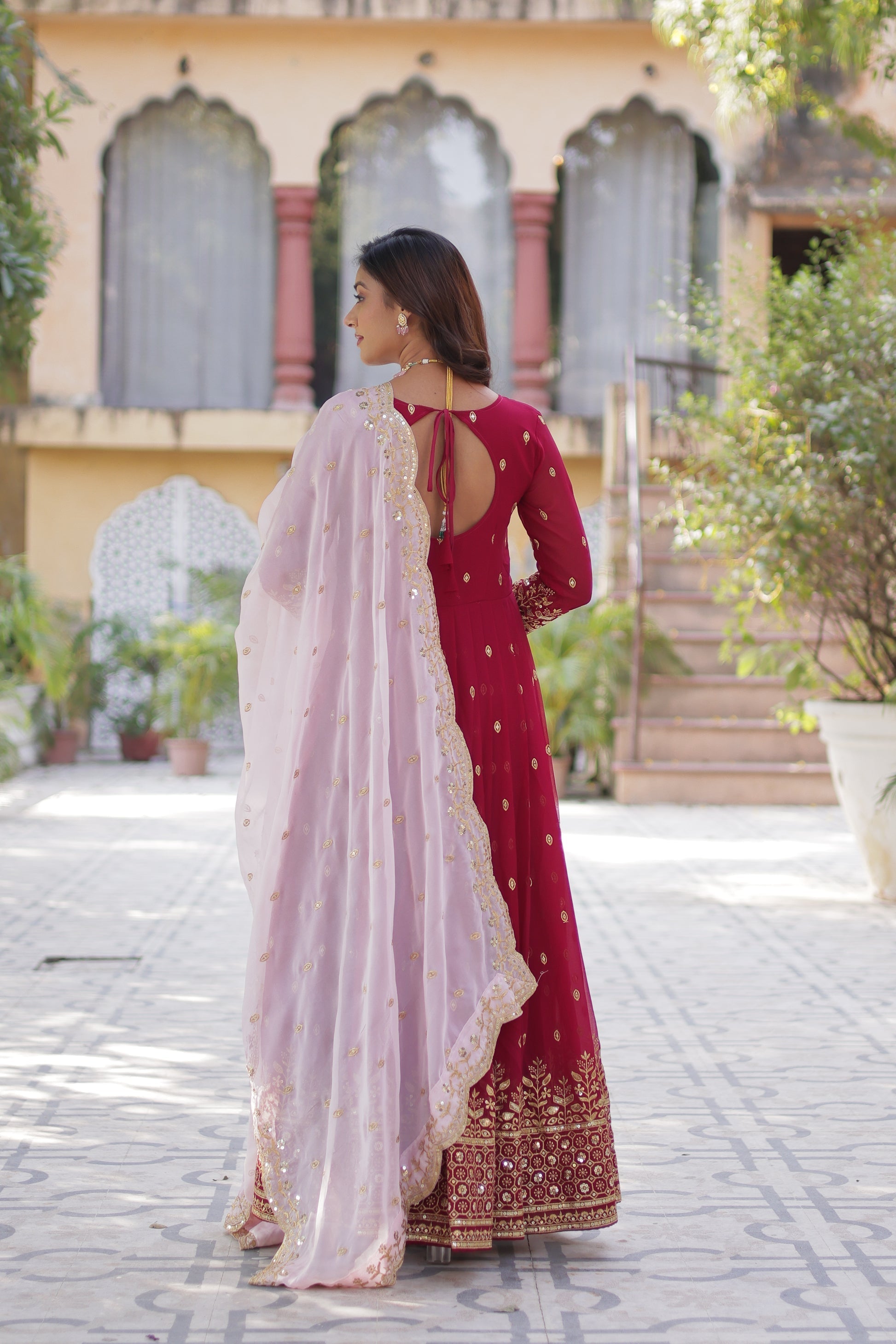 Pink georgette embroidered Nyasa designer Anarkali gown