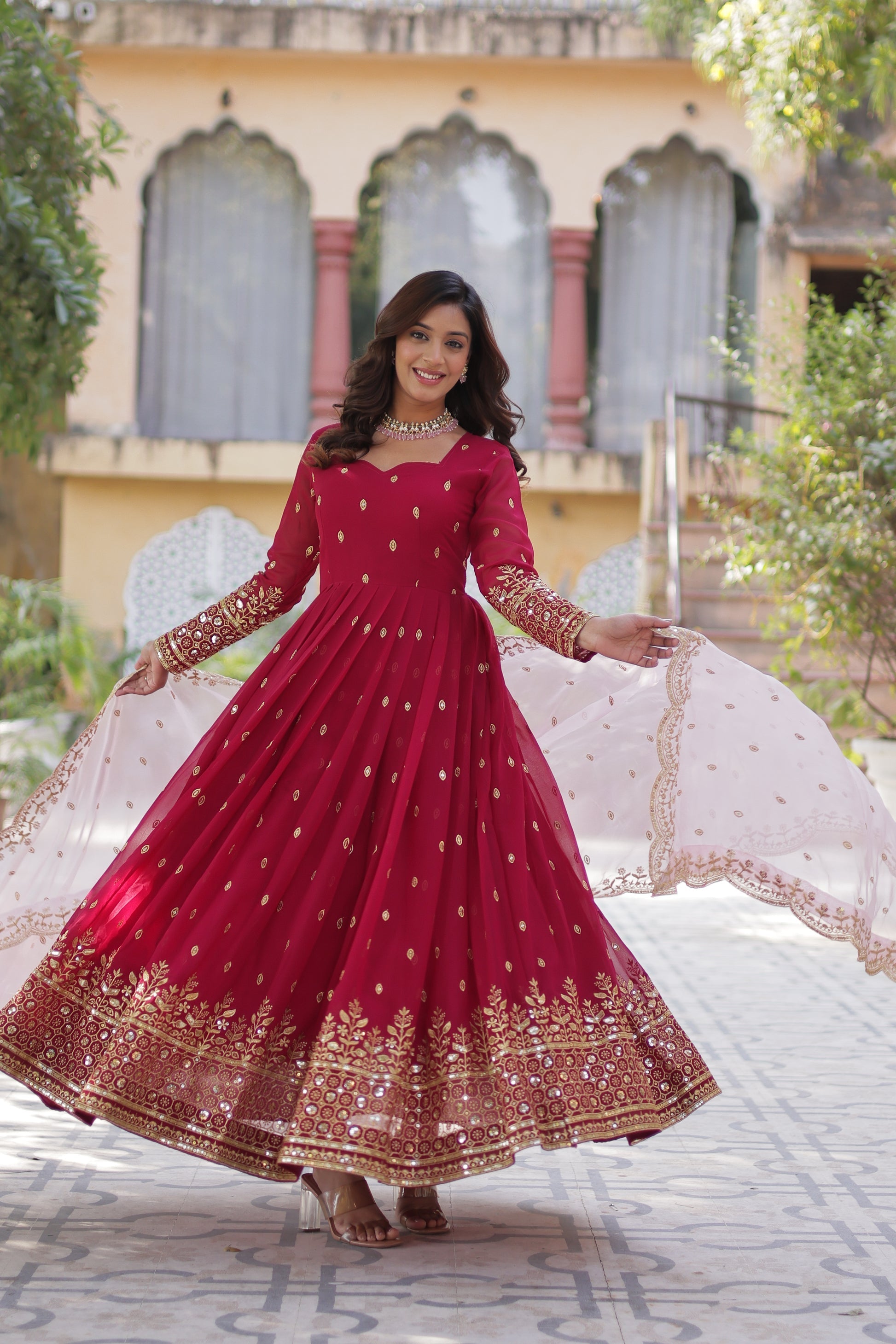 Pink georgette embroidered Nyasa designer Anarkali gown