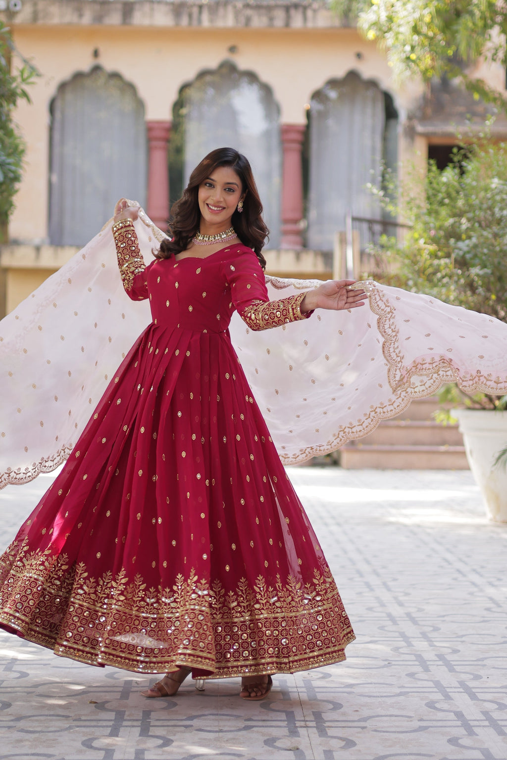 Pink georgette embroidered Nyasa designer Anarkali gown