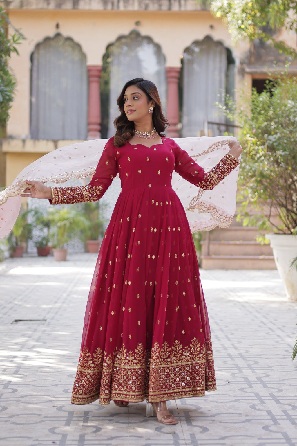 Pink georgette embroidered Nyasa designer Anarkali gown