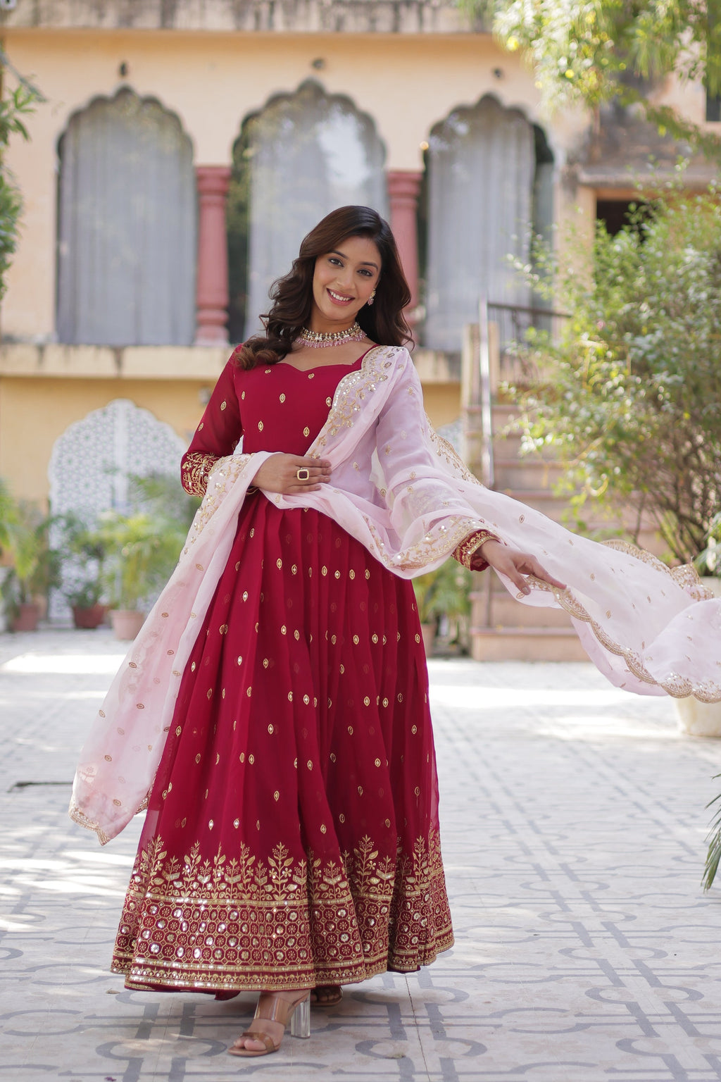 Pink georgette embroidered Nyasa designer Anarkali gown