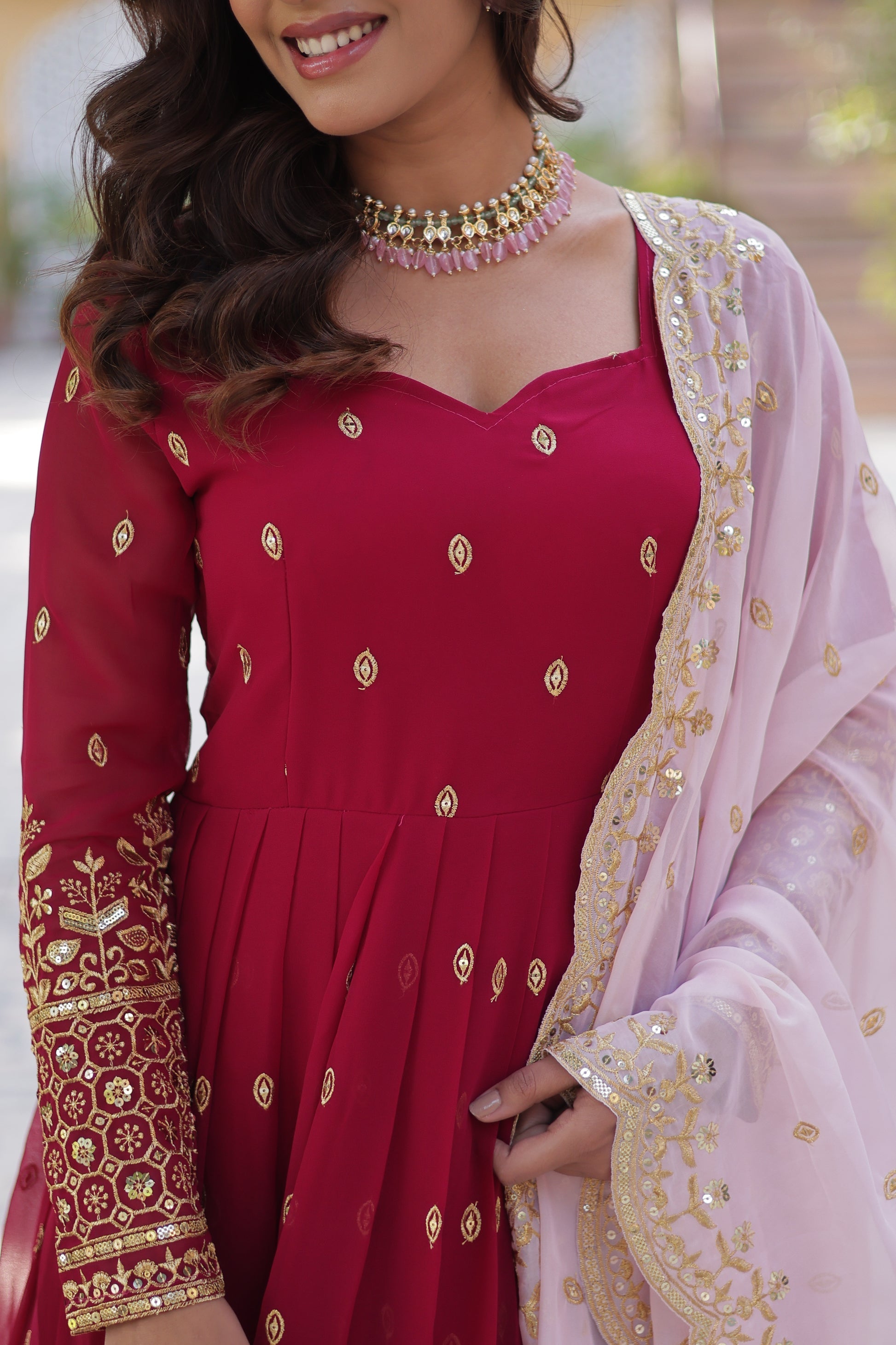 Pink georgette embroidered Nyasa designer Anarkali gown