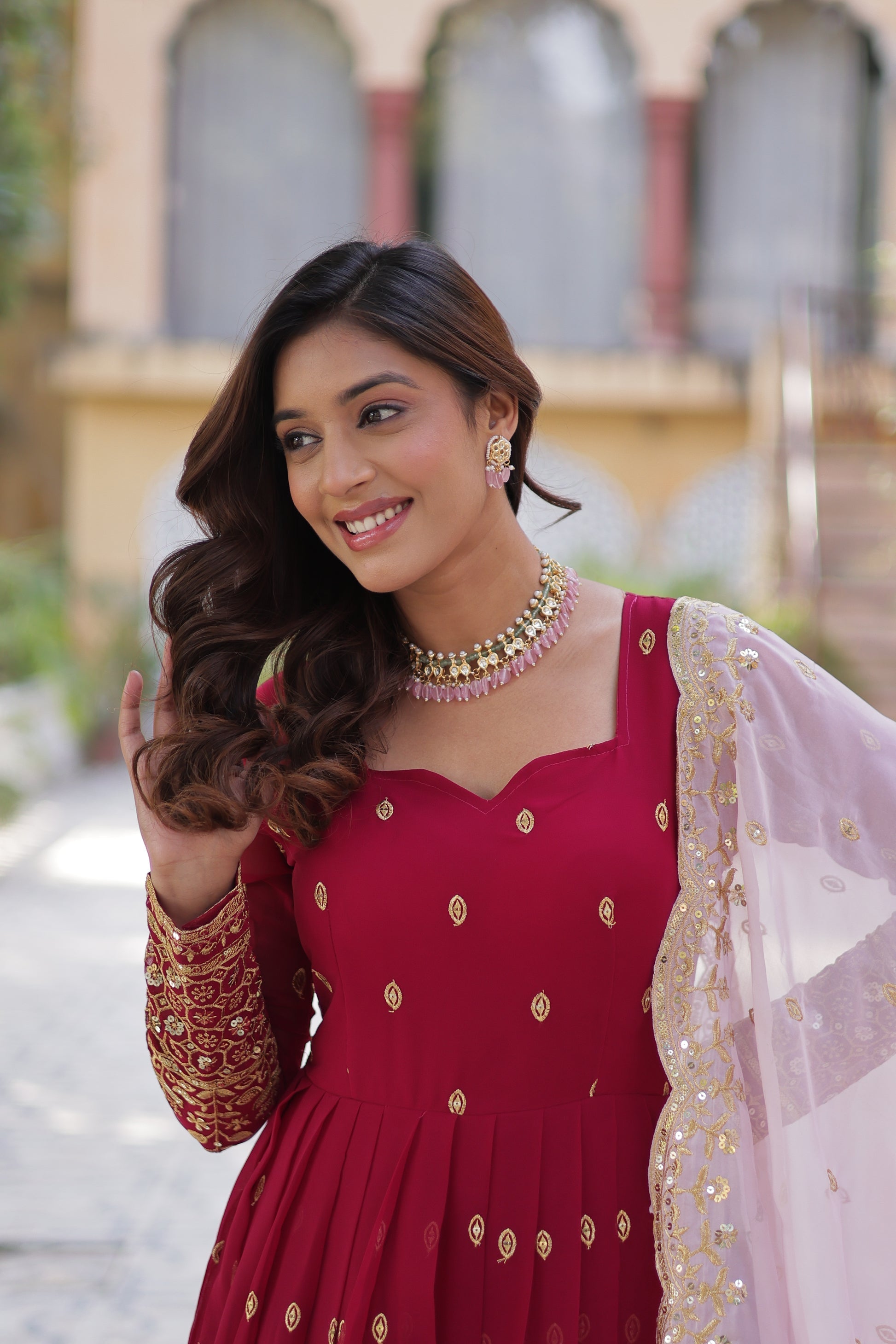 Pink georgette embroidered Nyasa designer Anarkali gown