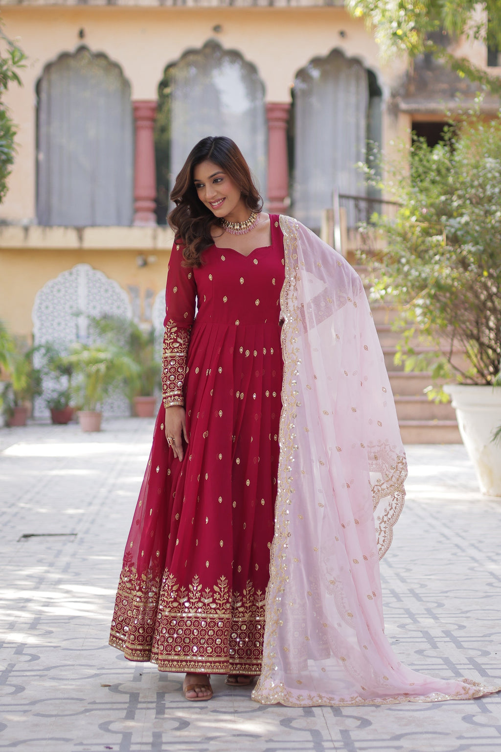Pink georgette embroidered Nyasa designer Anarkali gown