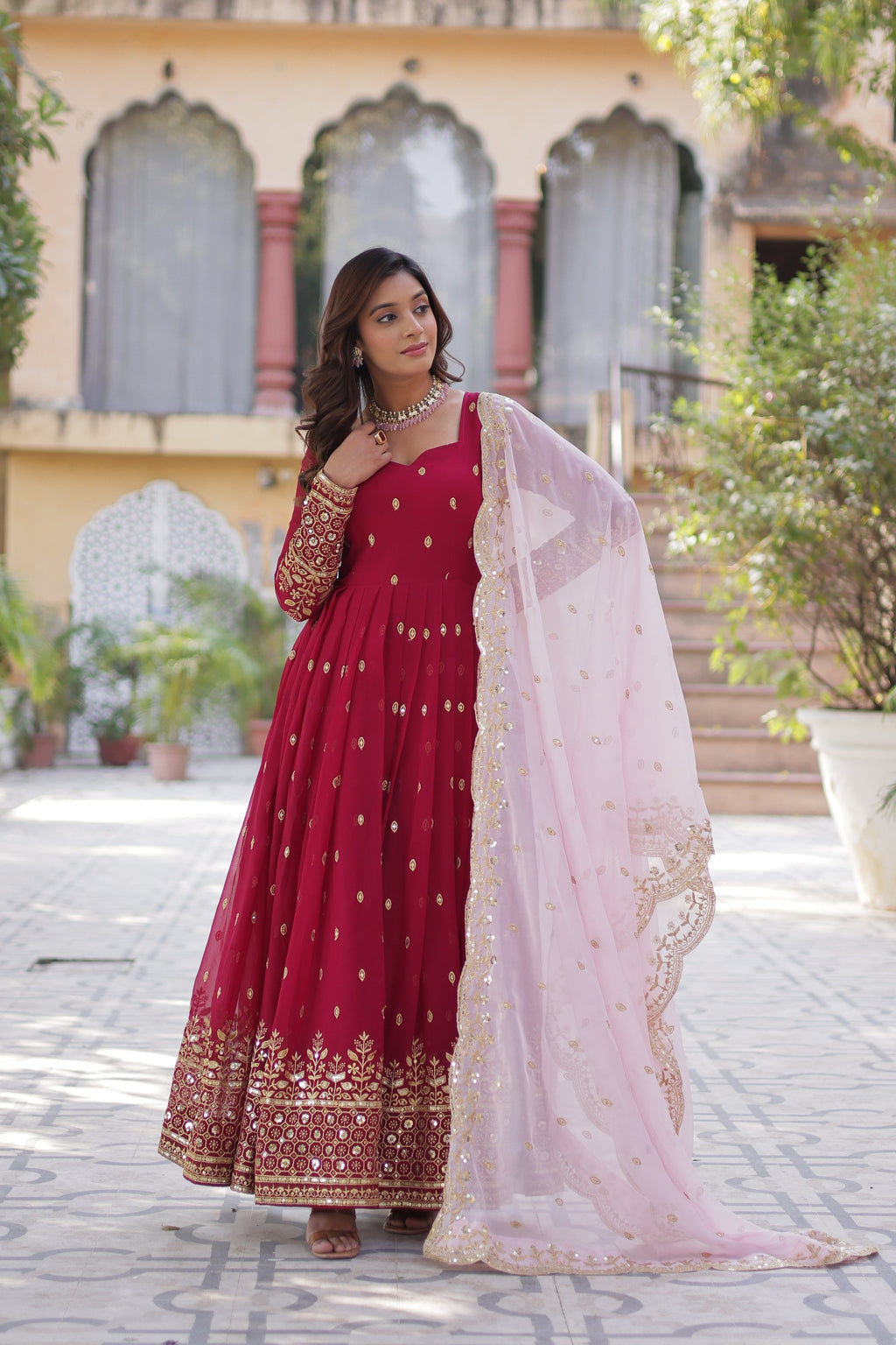 Pink georgette embroidered Nyasa designer Anarkali gown