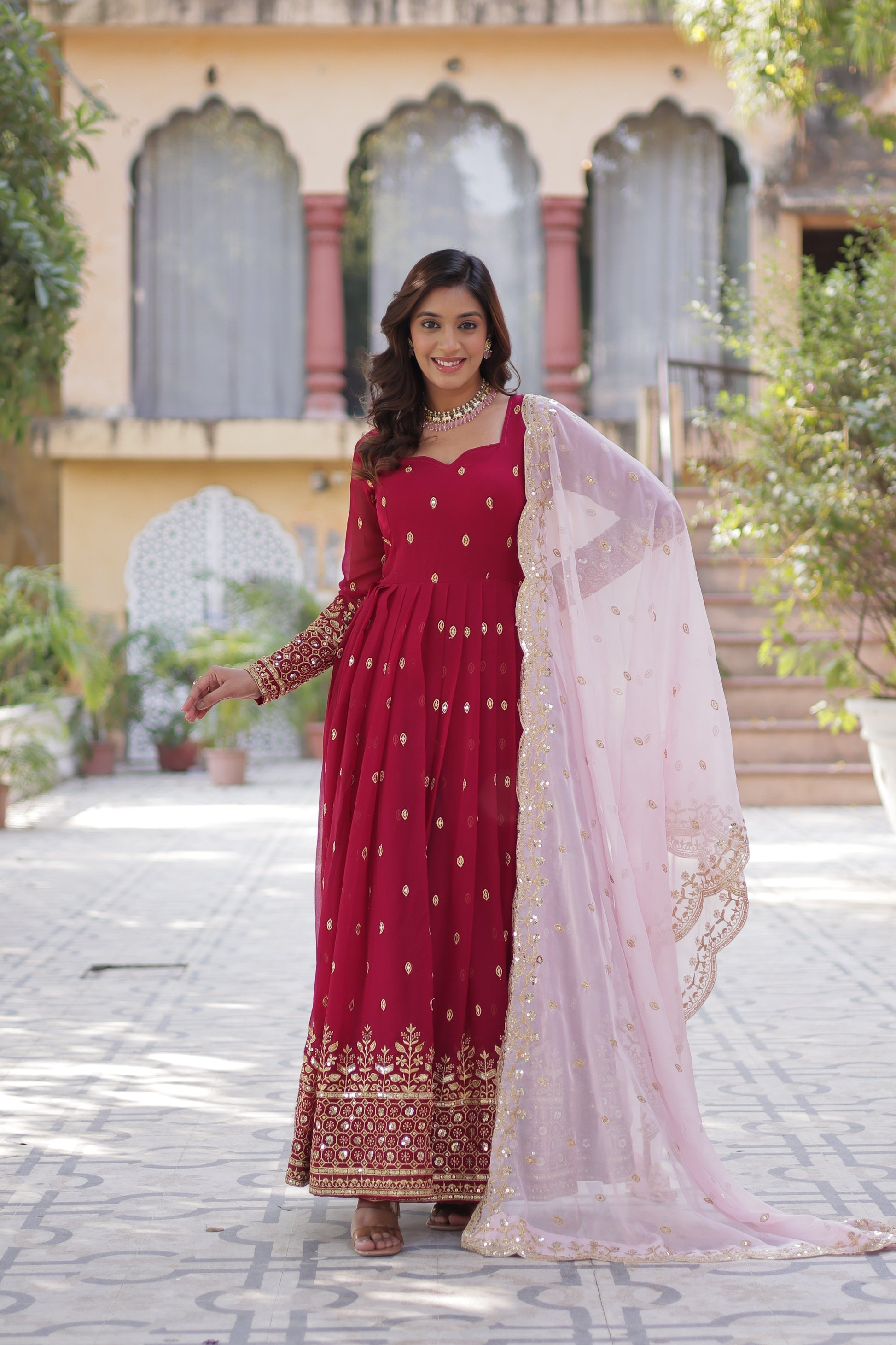 Pink georgette embroidered Nyasa designer Anarkali gown