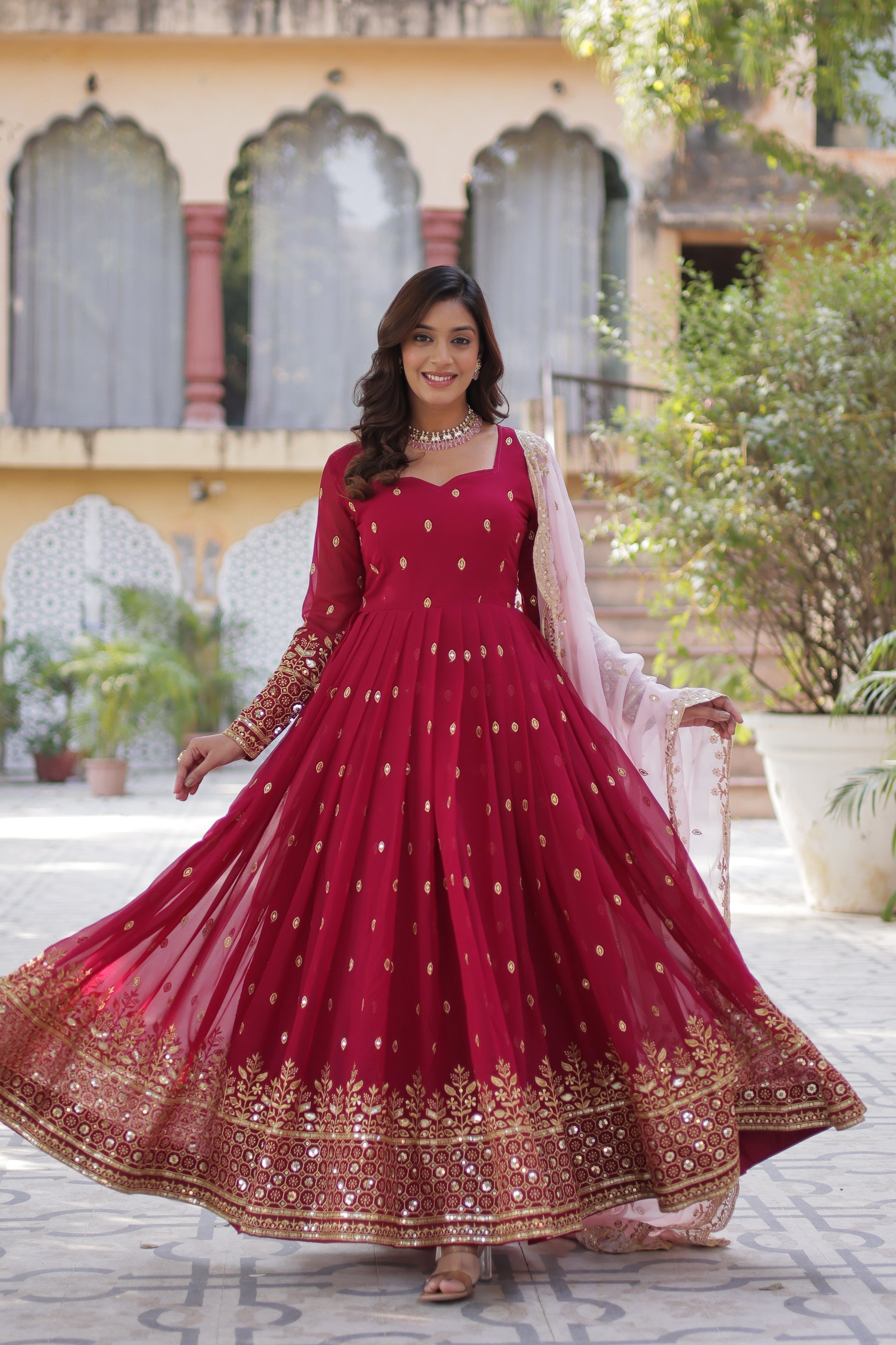Pink georgette embroidered Nyasa designer Anarkali gown