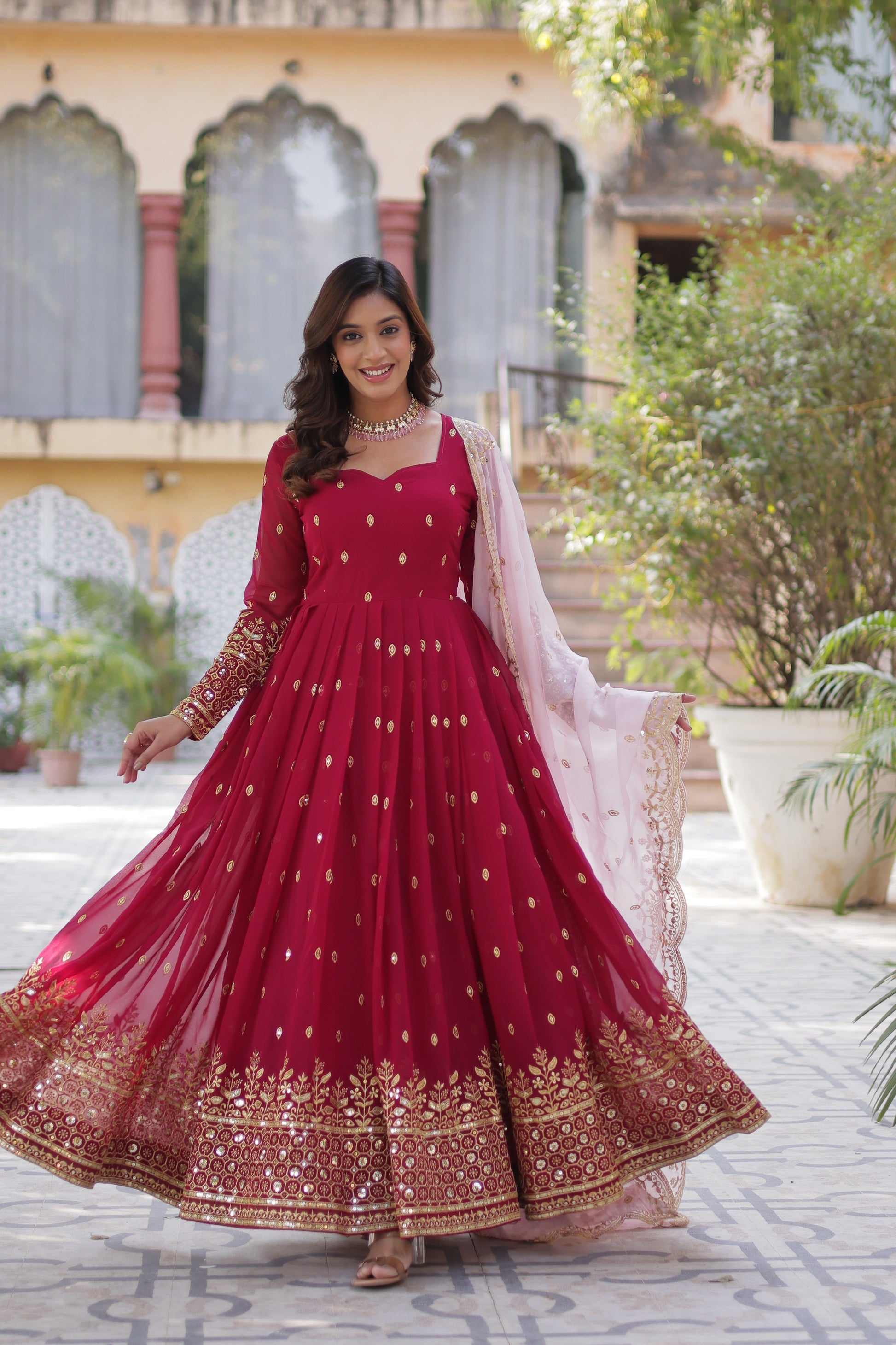 Pink georgette embroidered Nyasa designer Anarkali gown
