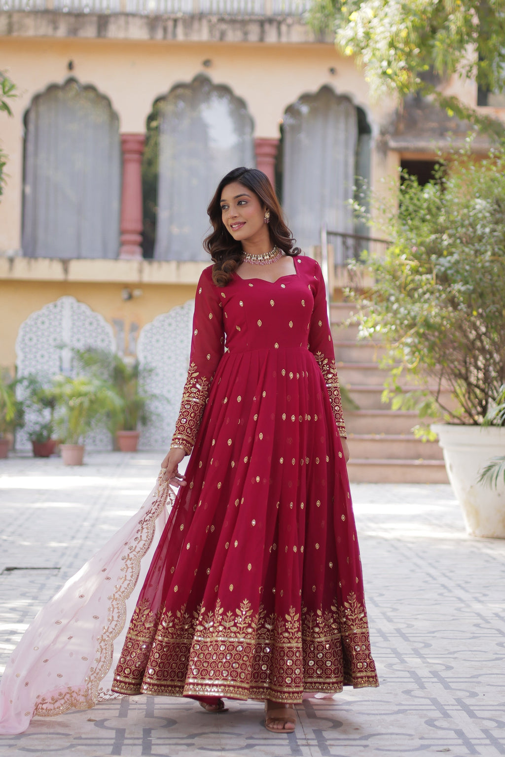 Pink georgette embroidered Nyasa designer Anarkali gown