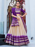 Off-white pure Chanderi zari weaving lehenga choli with dupatta