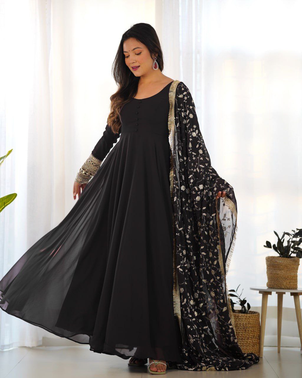 Opulent georgette sequin jari black kurti set