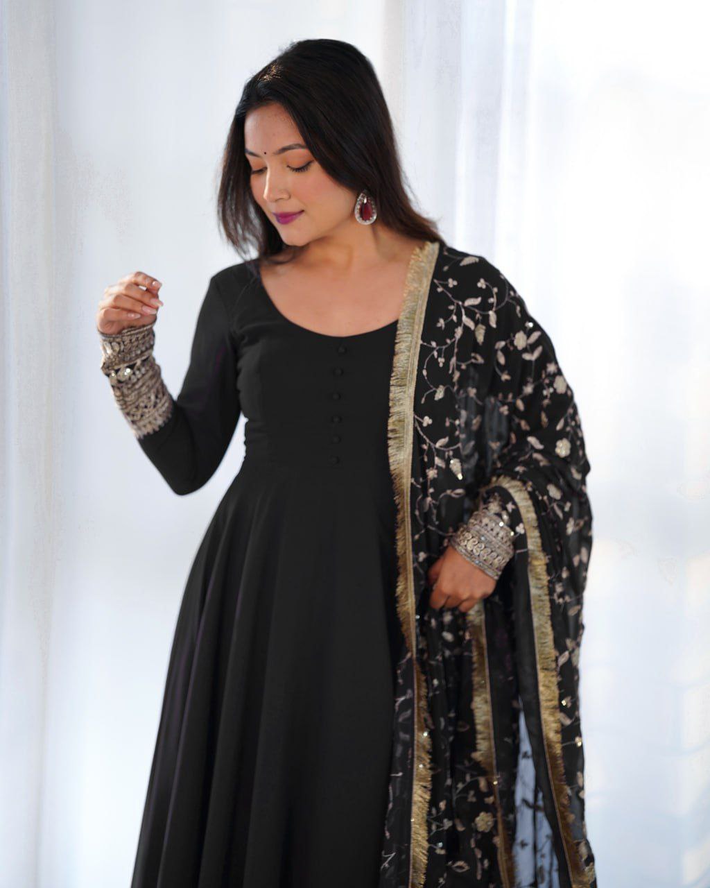 Opulent georgette sequin jari black kurti set