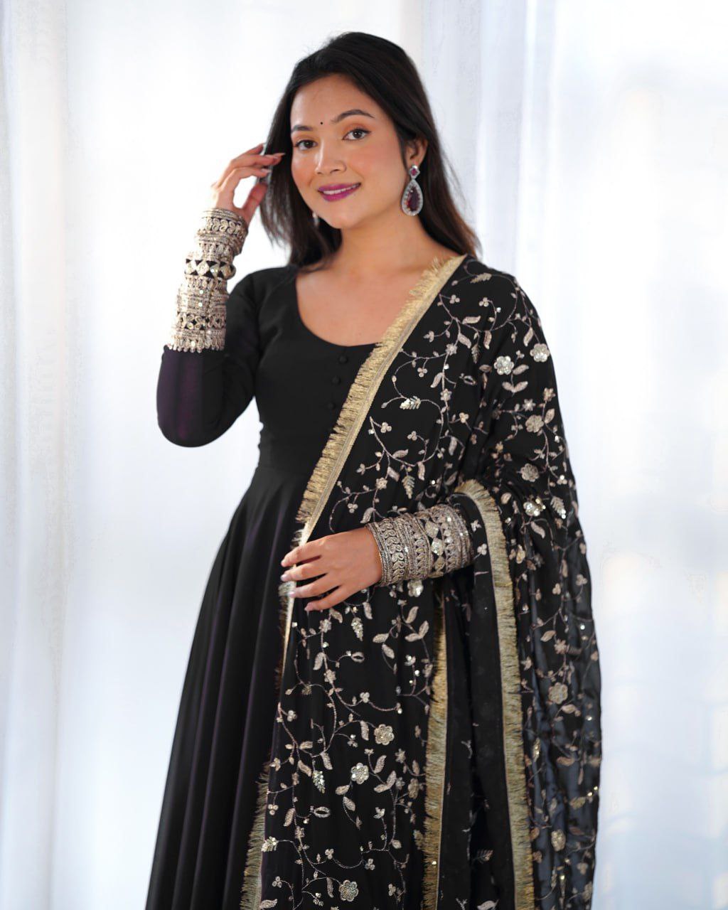Opulent georgette sequin jari black kurti set