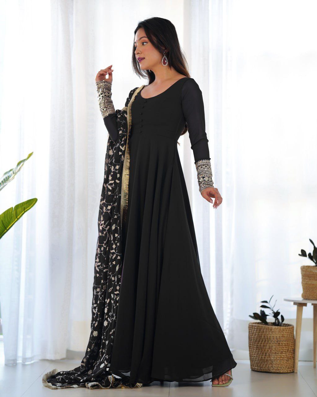 Opulent georgette sequin jari black kurti set
