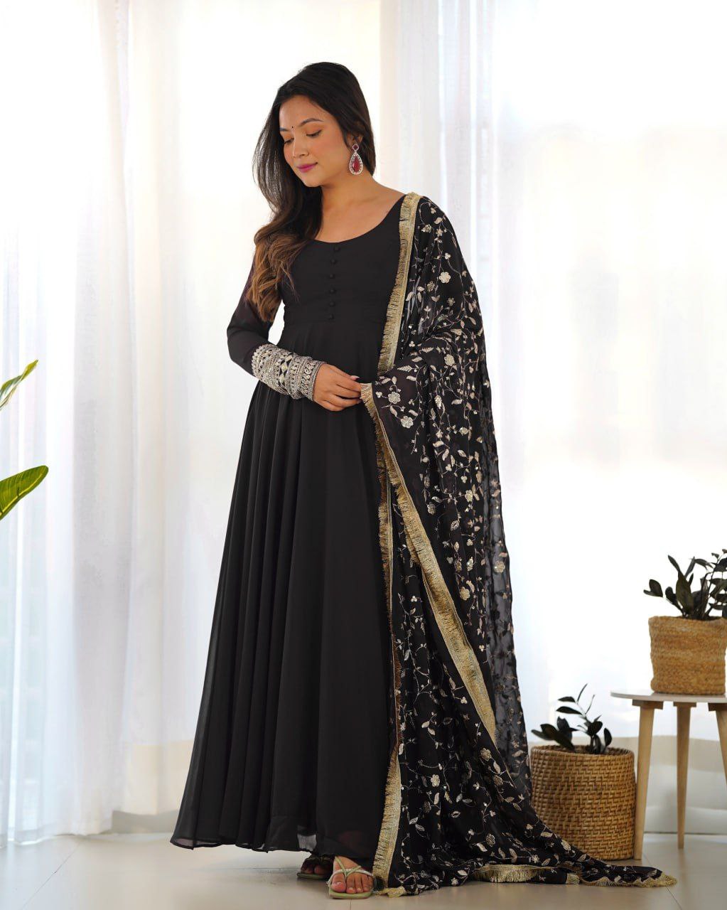 Opulent georgette sequin jari black kurti set