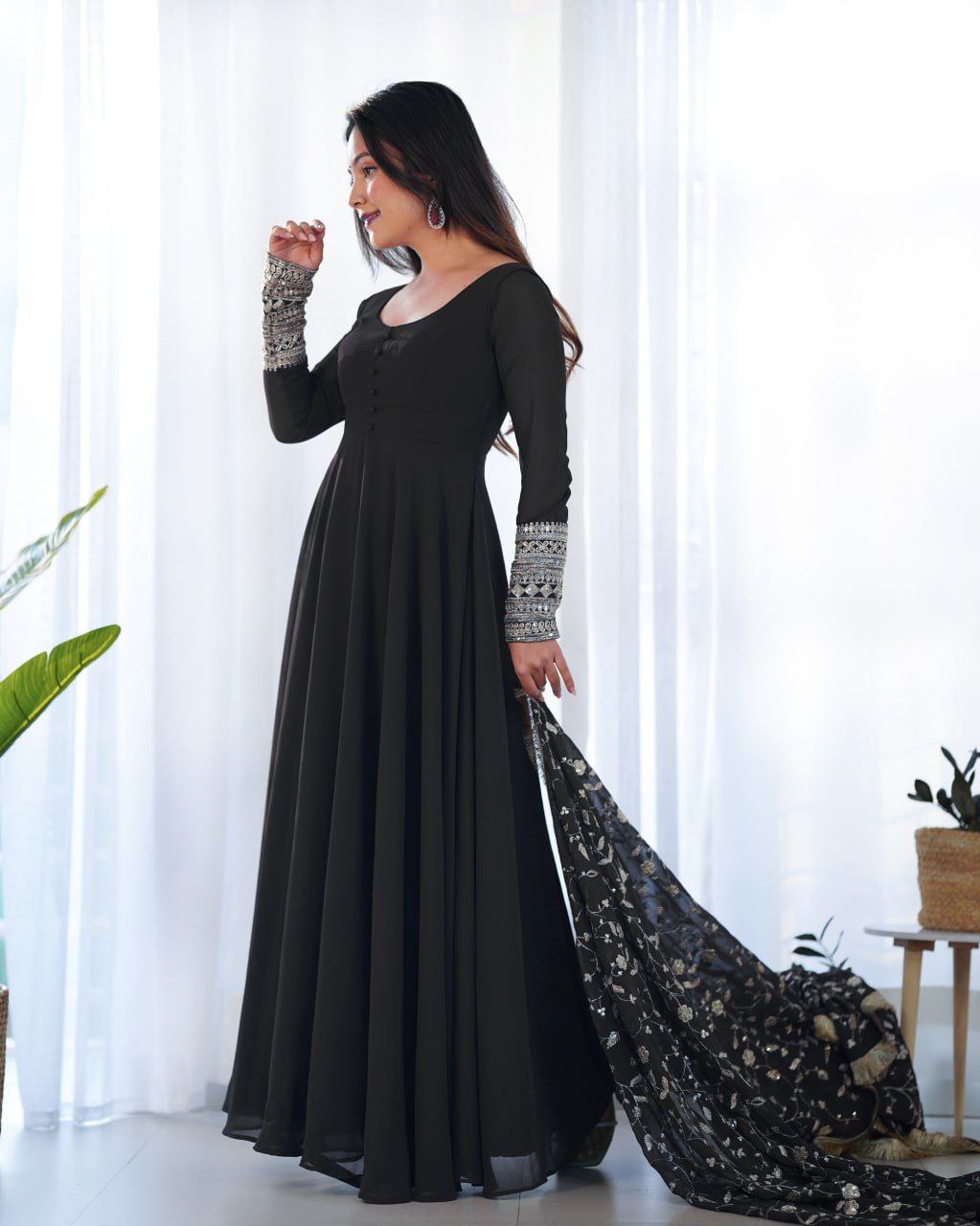 Opulent georgette sequin jari black kurti set