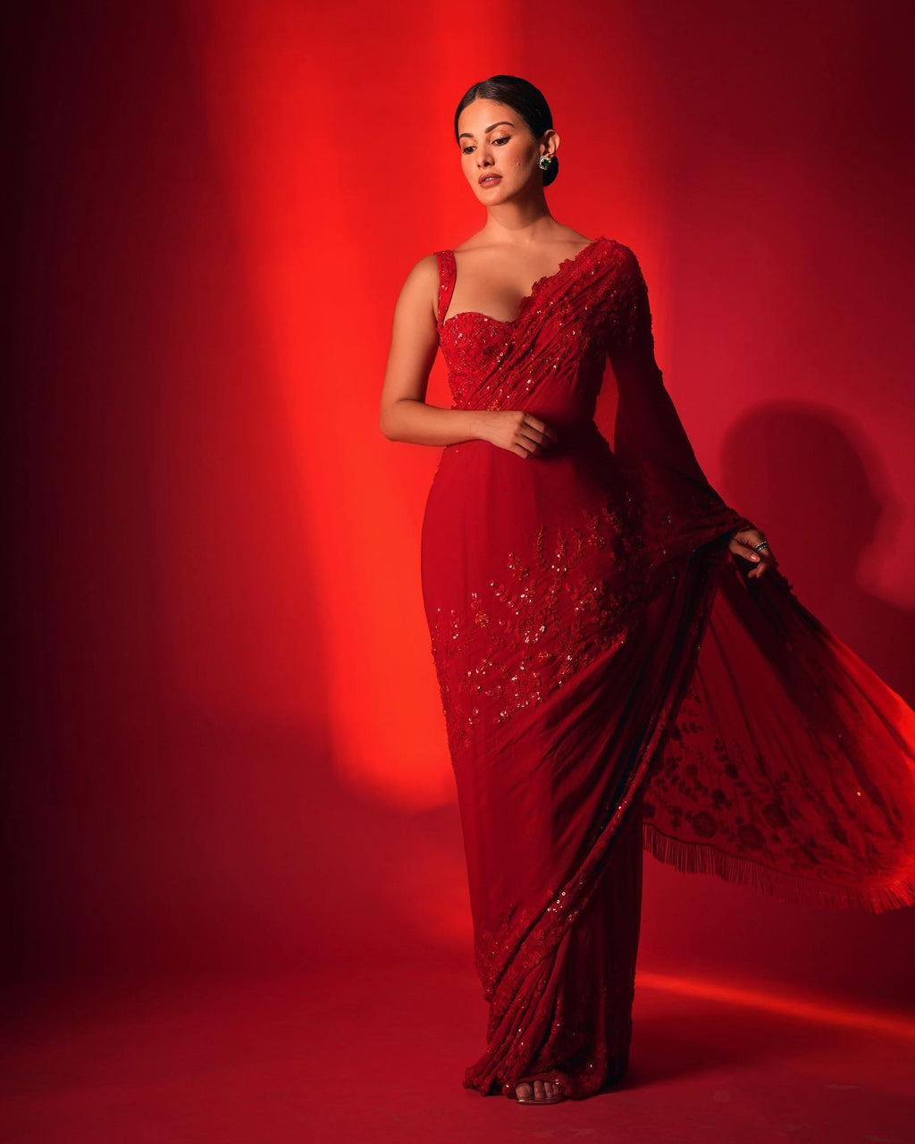 Opulent Red Embroidered Georgette Saree