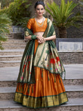 Sayli Orange Paithani Jacquard Silk Lehenga Choli with Zari Weaving Work