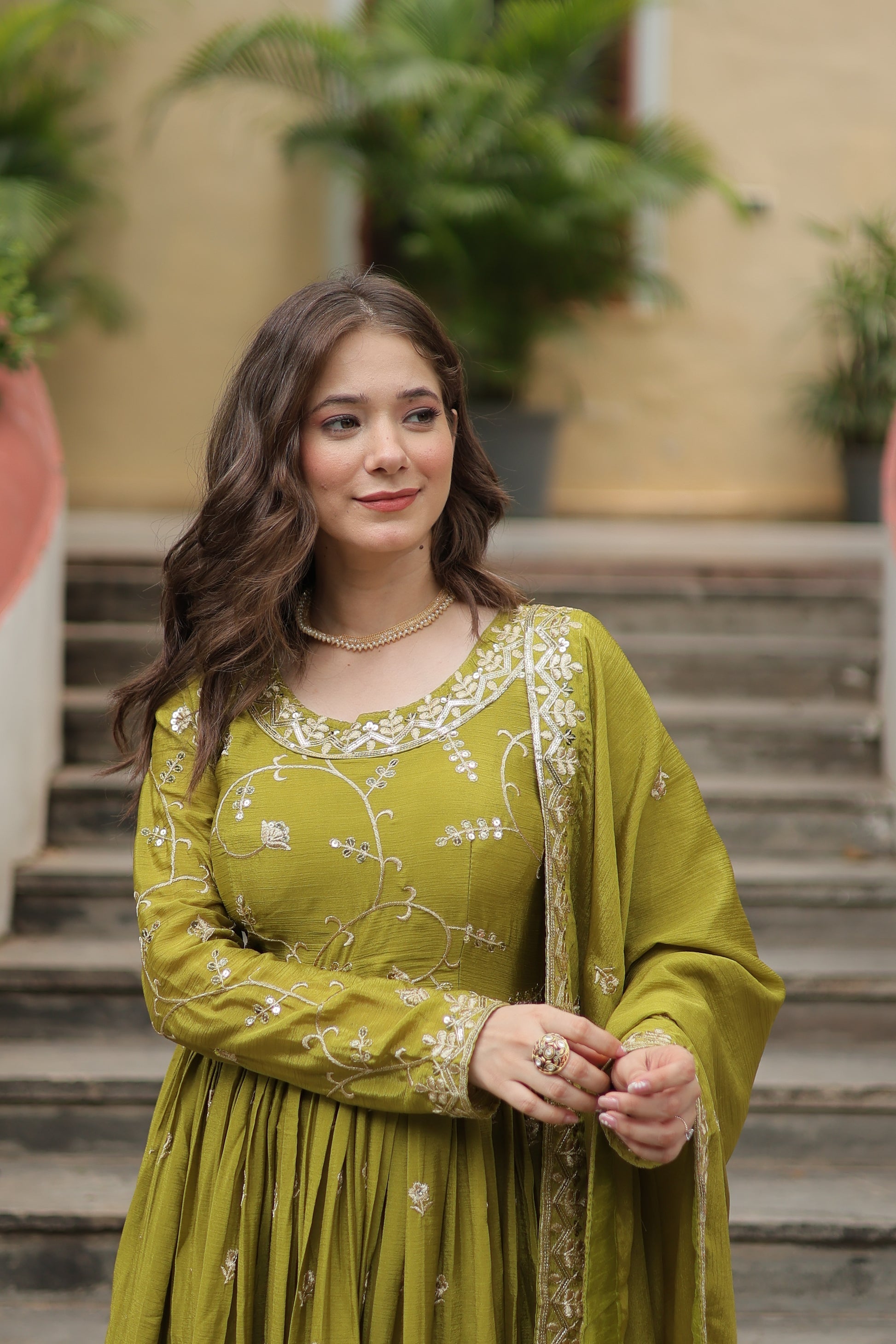 Parrot green georgette embroidered Paridhi designer sharara suit