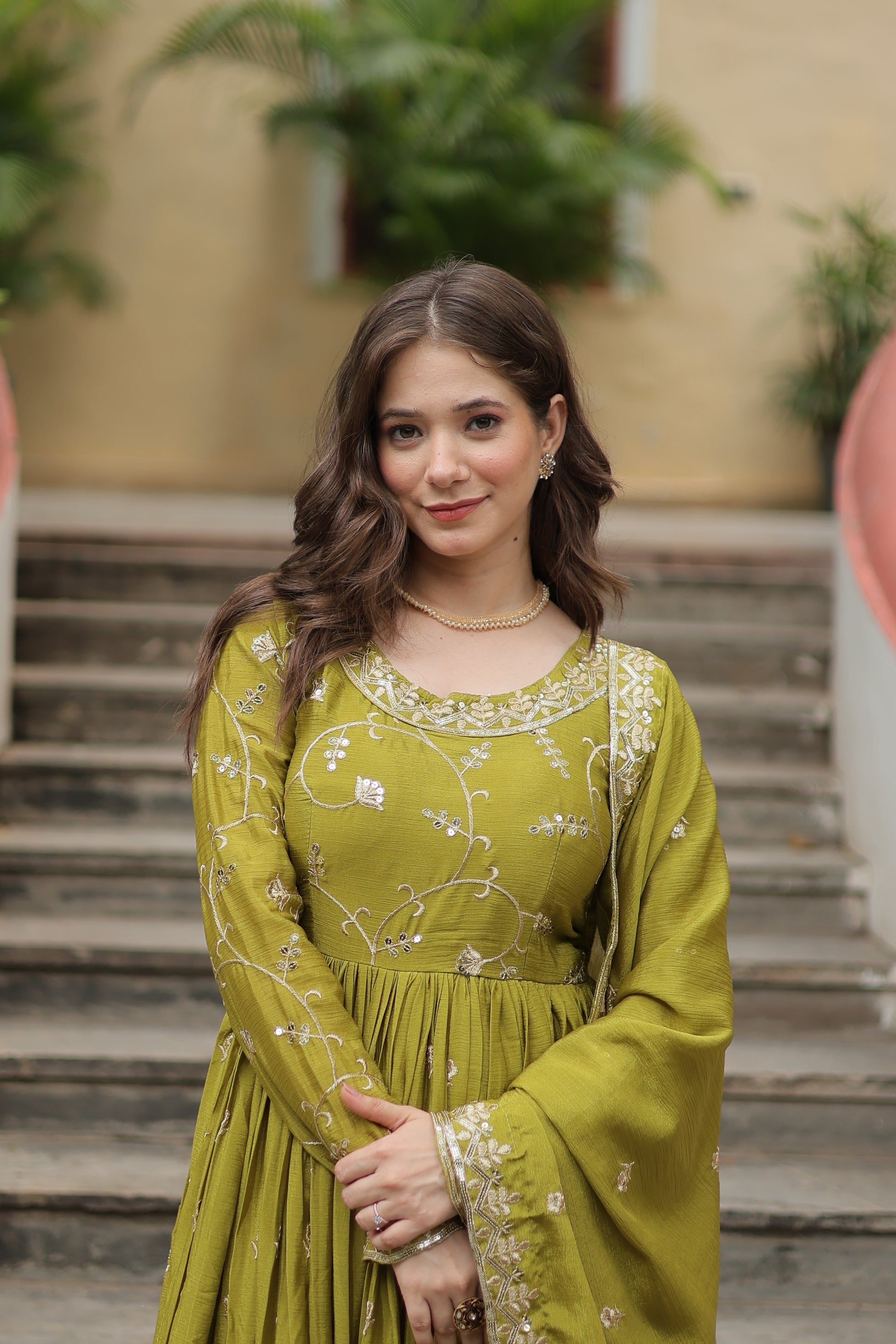 Parrot green georgette embroidered Paridhi designer sharara suit