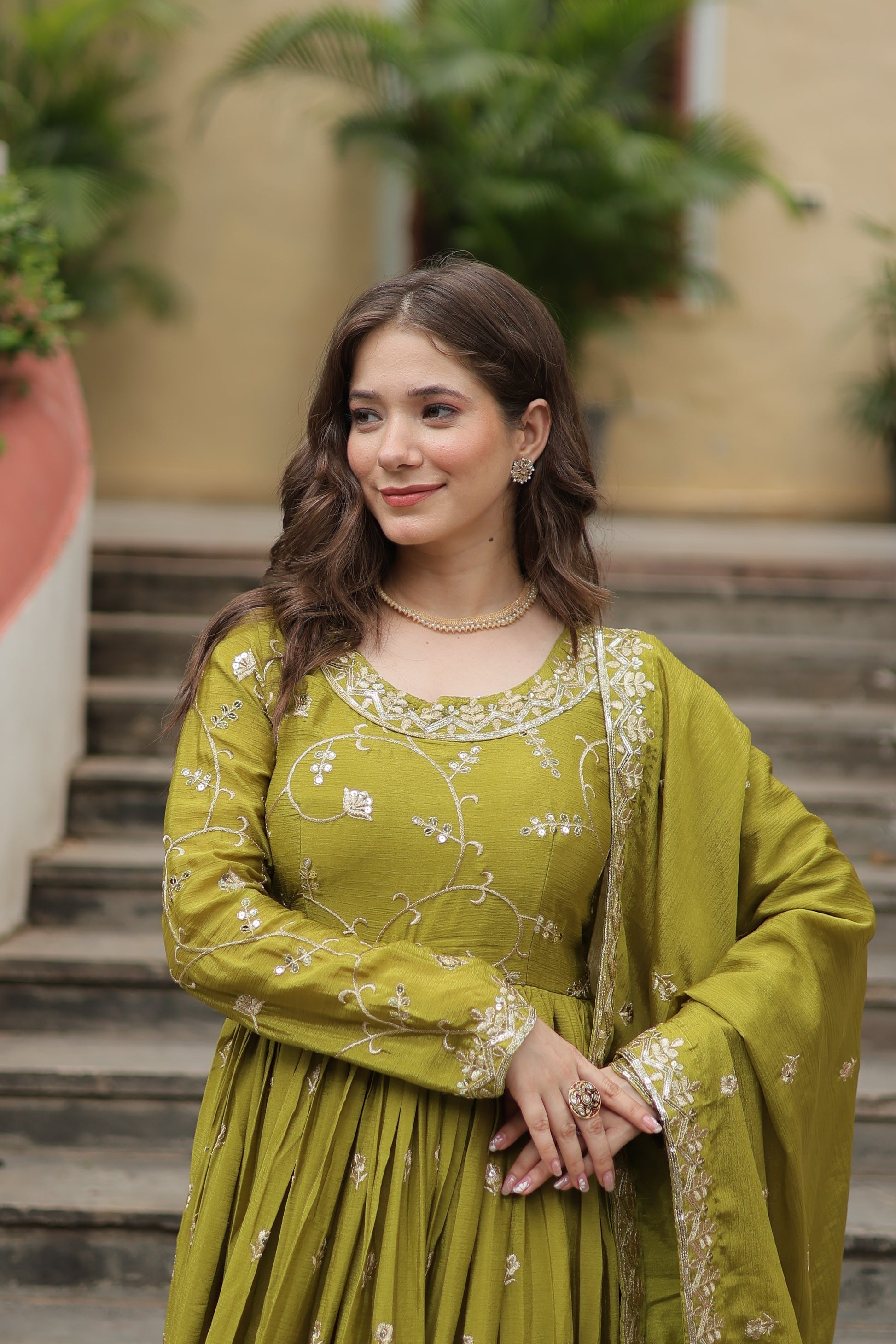 Parrot green georgette embroidered Paridhi designer sharara suit